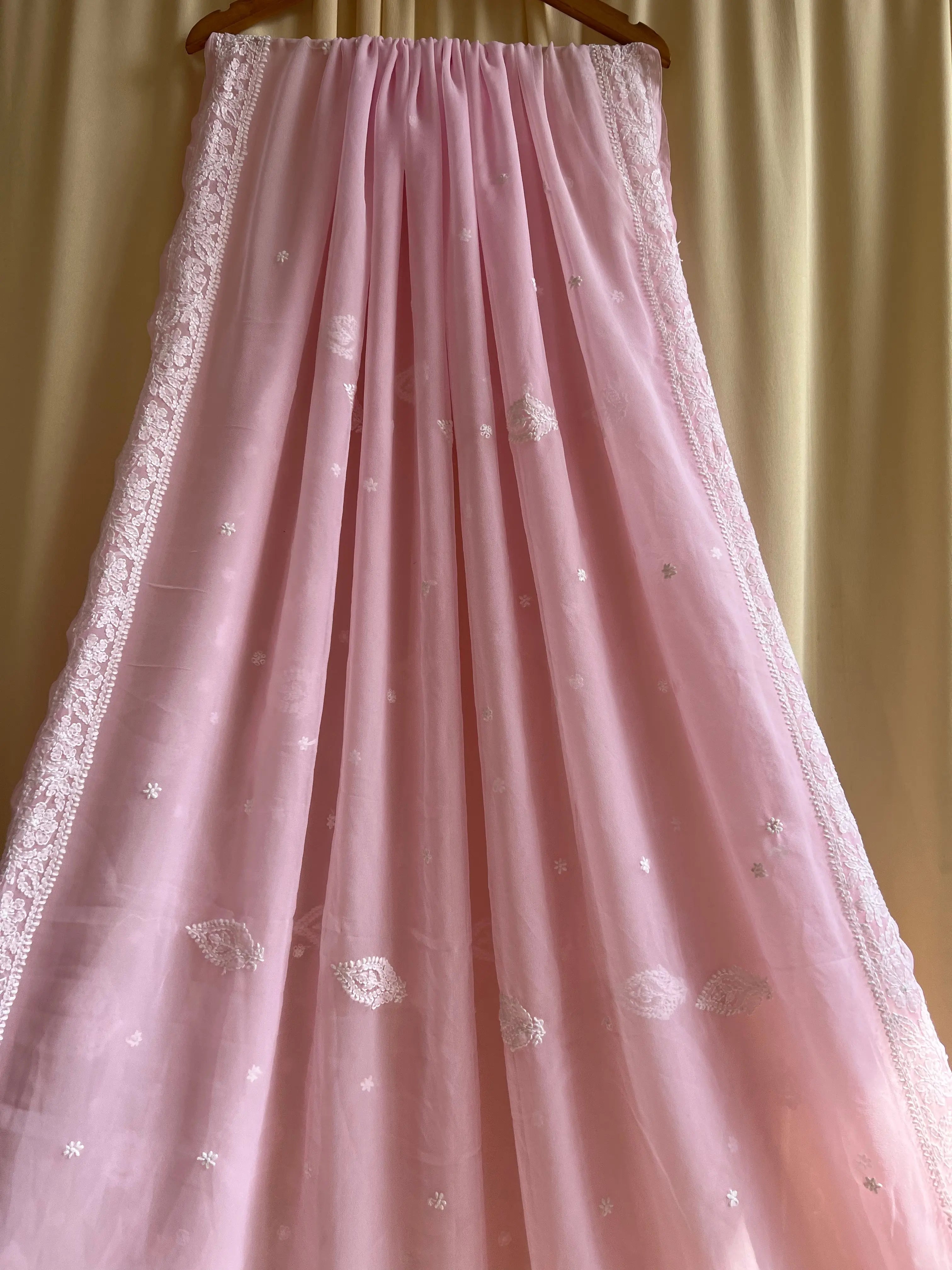 Georgette Chikankari saree in Pink ARIAA CHIKANKARI