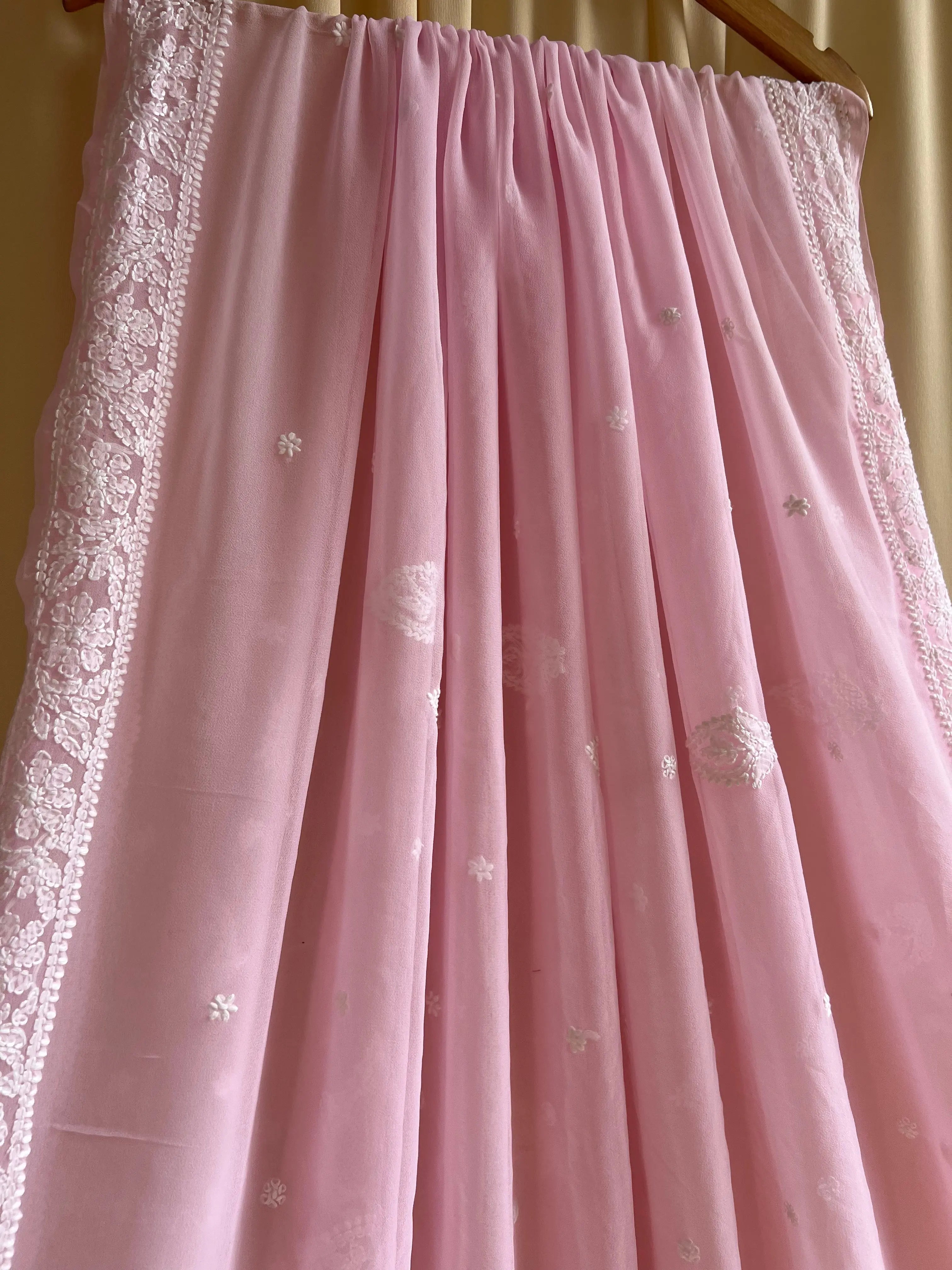 Georgette Chikankari saree in Pink ARIAA CHIKANKARI