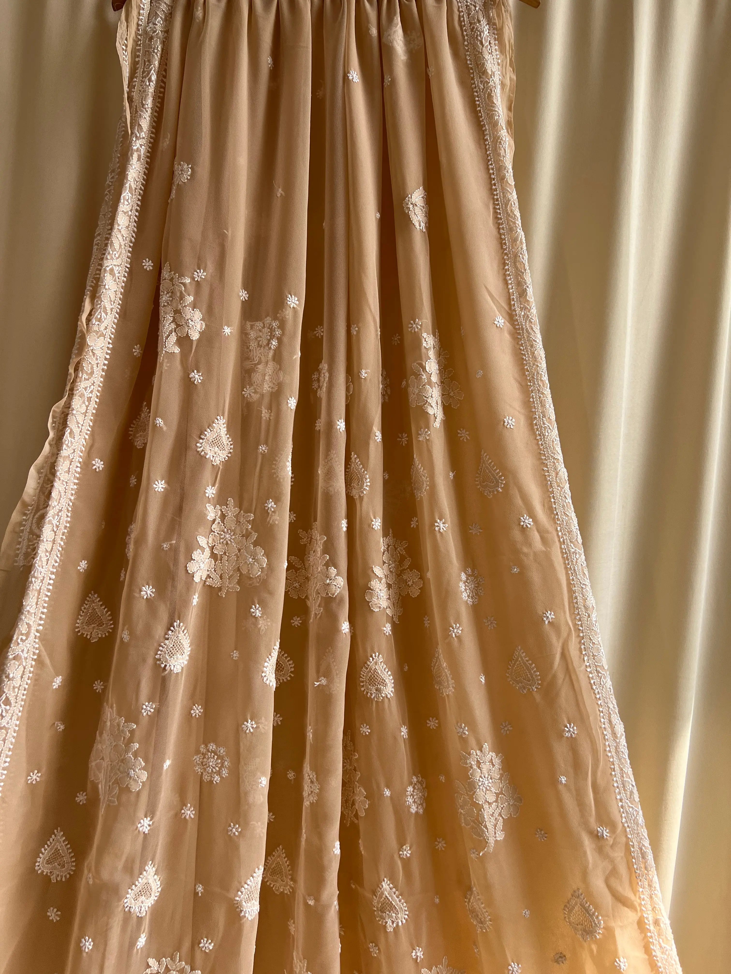 Georgette Chikankari saree in Coffee Brown ARIAA CHIKANKARI