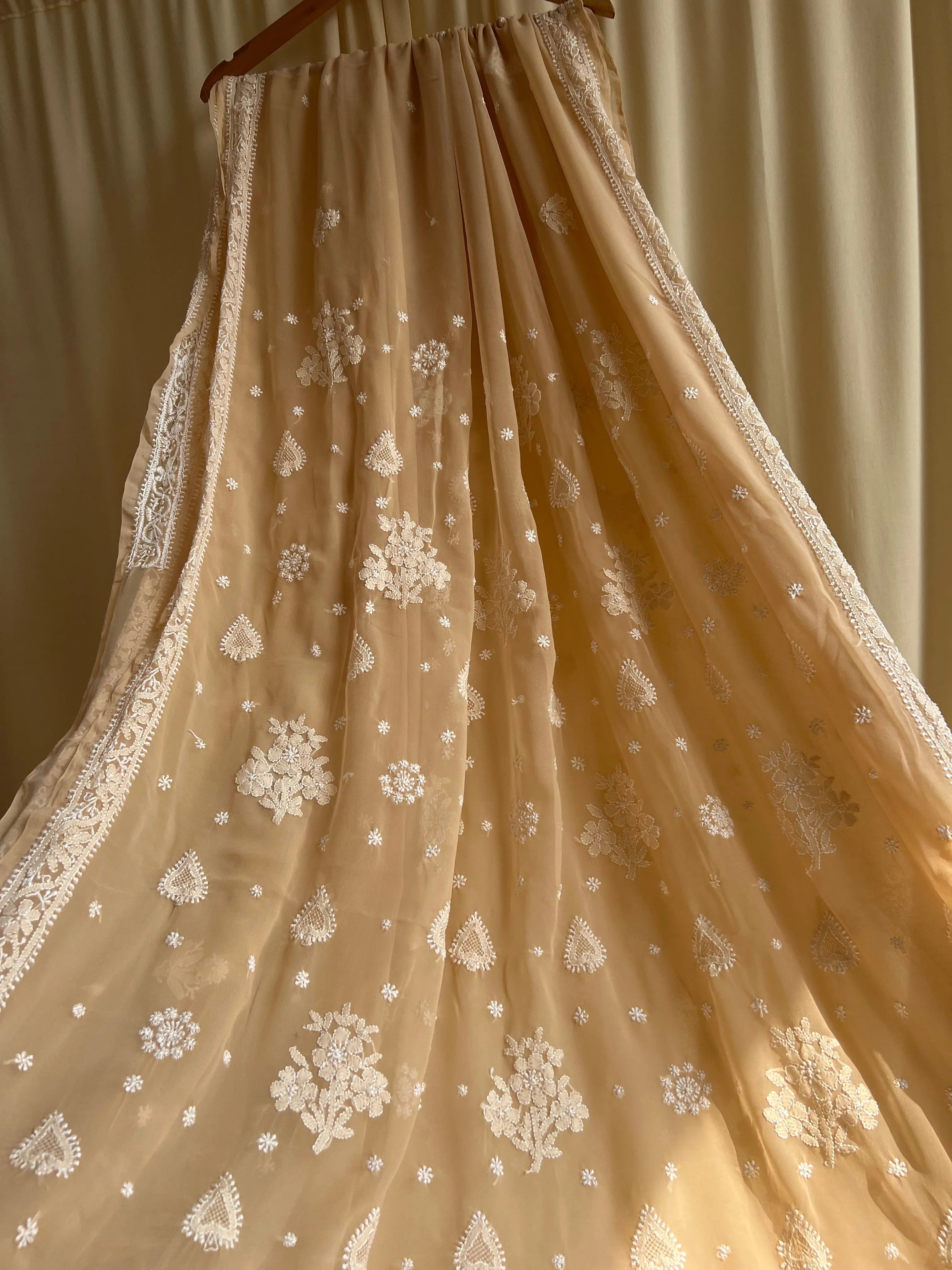 Georgette Chikankari saree in Coffee Brown ARIAA CHIKANKARI