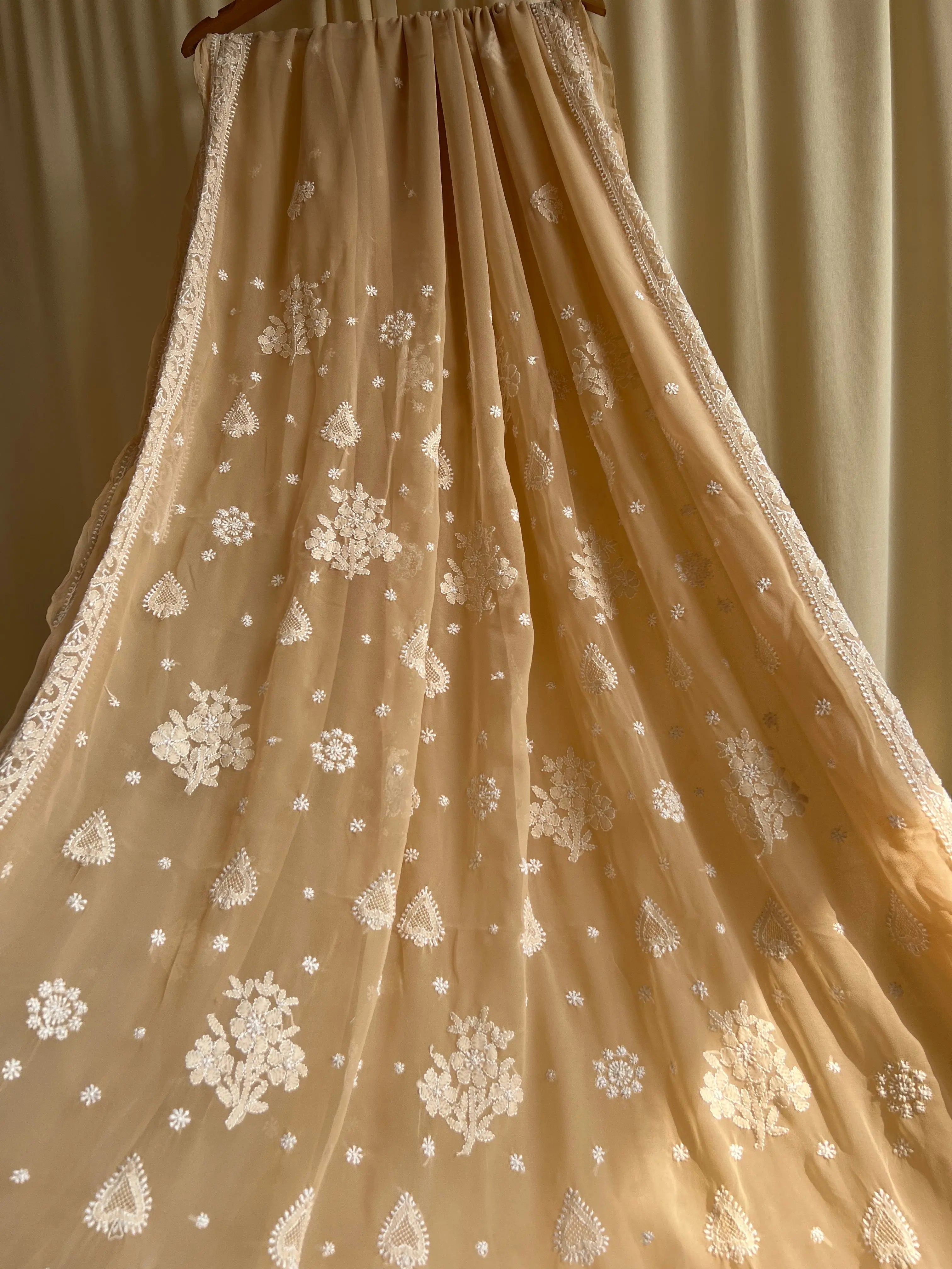 Georgette Chikankari saree in Coffee Brown ARIAA CHIKANKARI