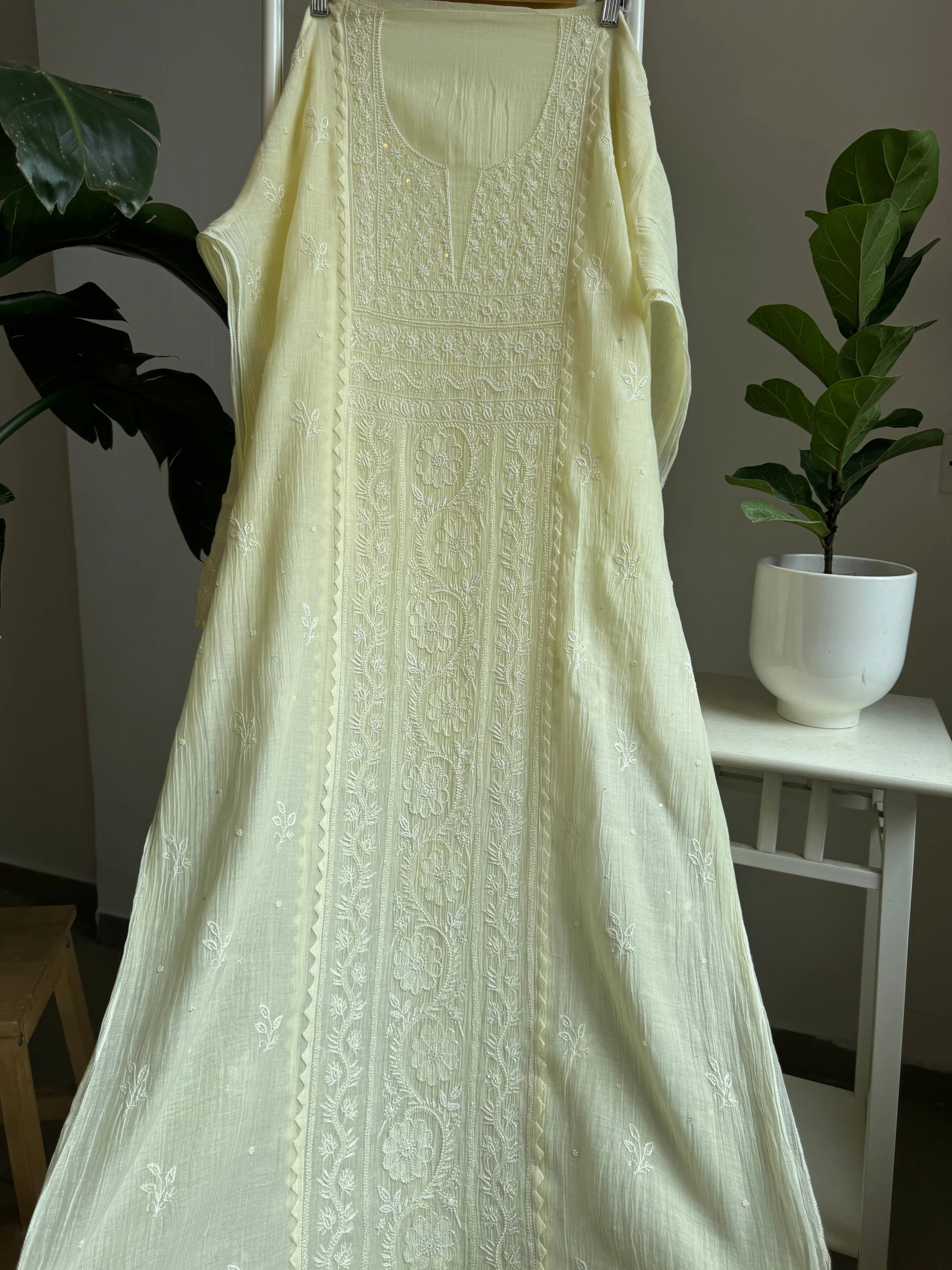 Mul Chanderi Straight Tunic - yellow ARIAA CHIKANKARI