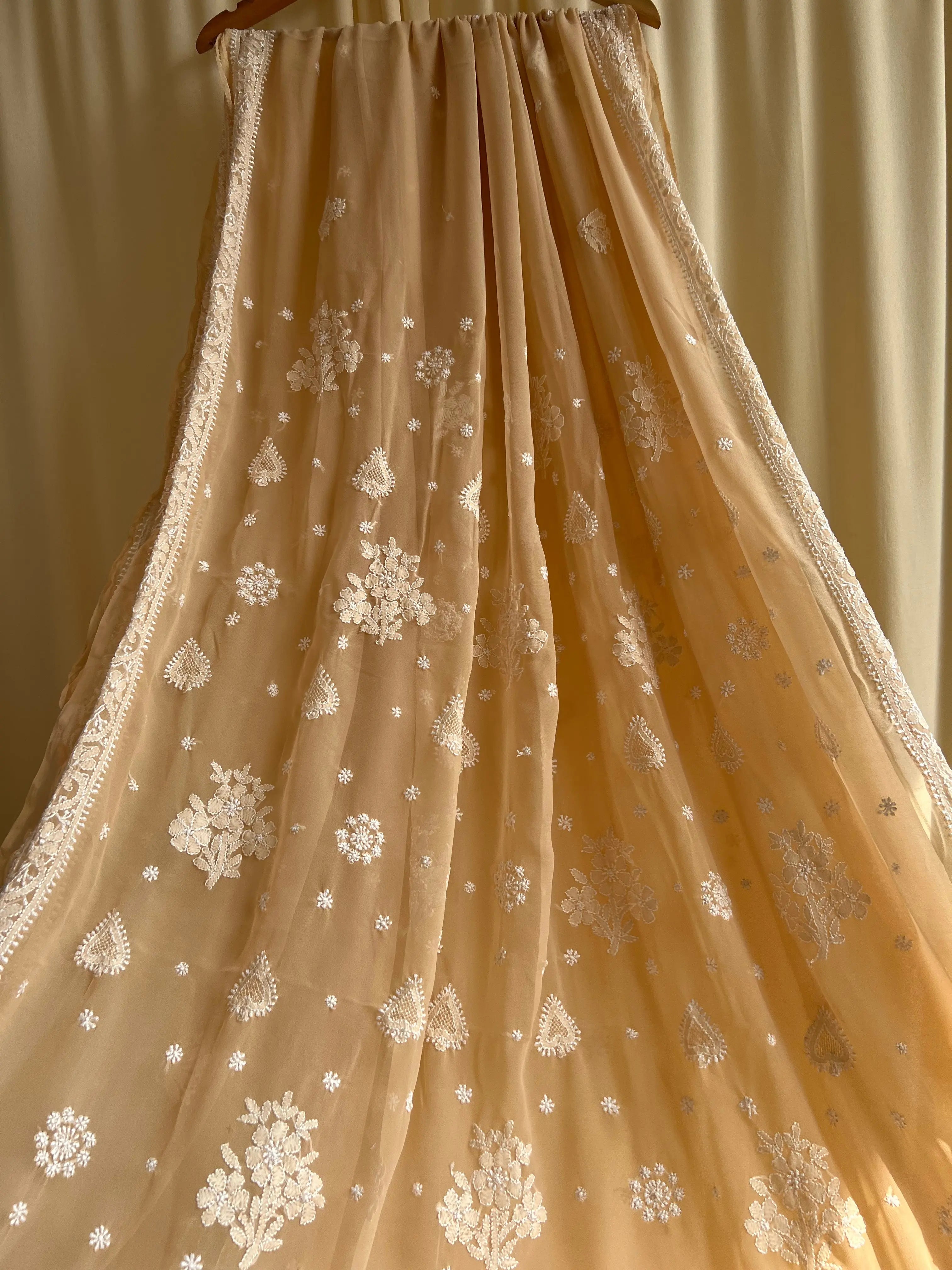 Georgette Chikankari saree in Coffee Brown ARIAA CHIKANKARI
