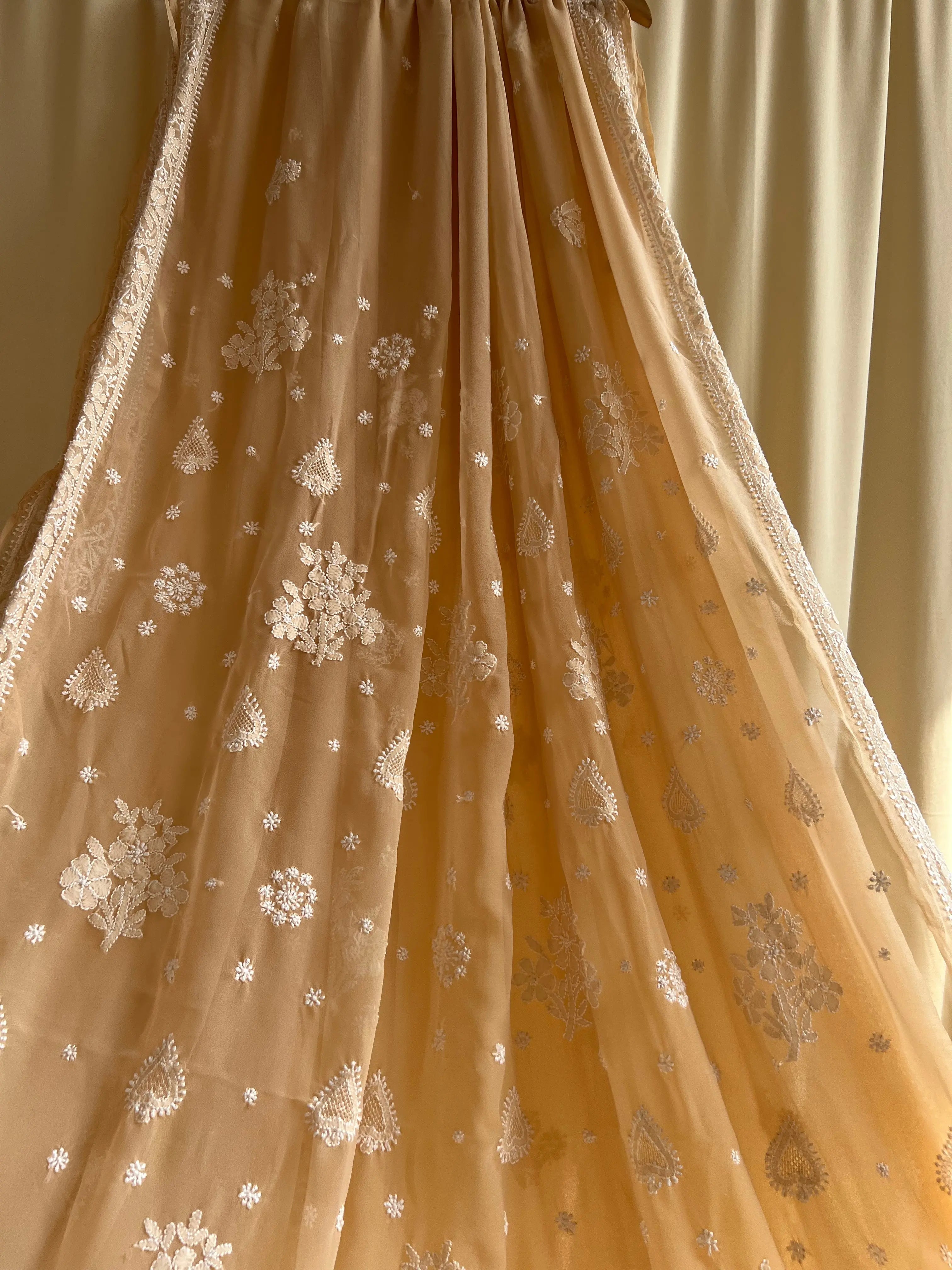Georgette Chikankari saree in Coffee Brown ARIAA CHIKANKARI