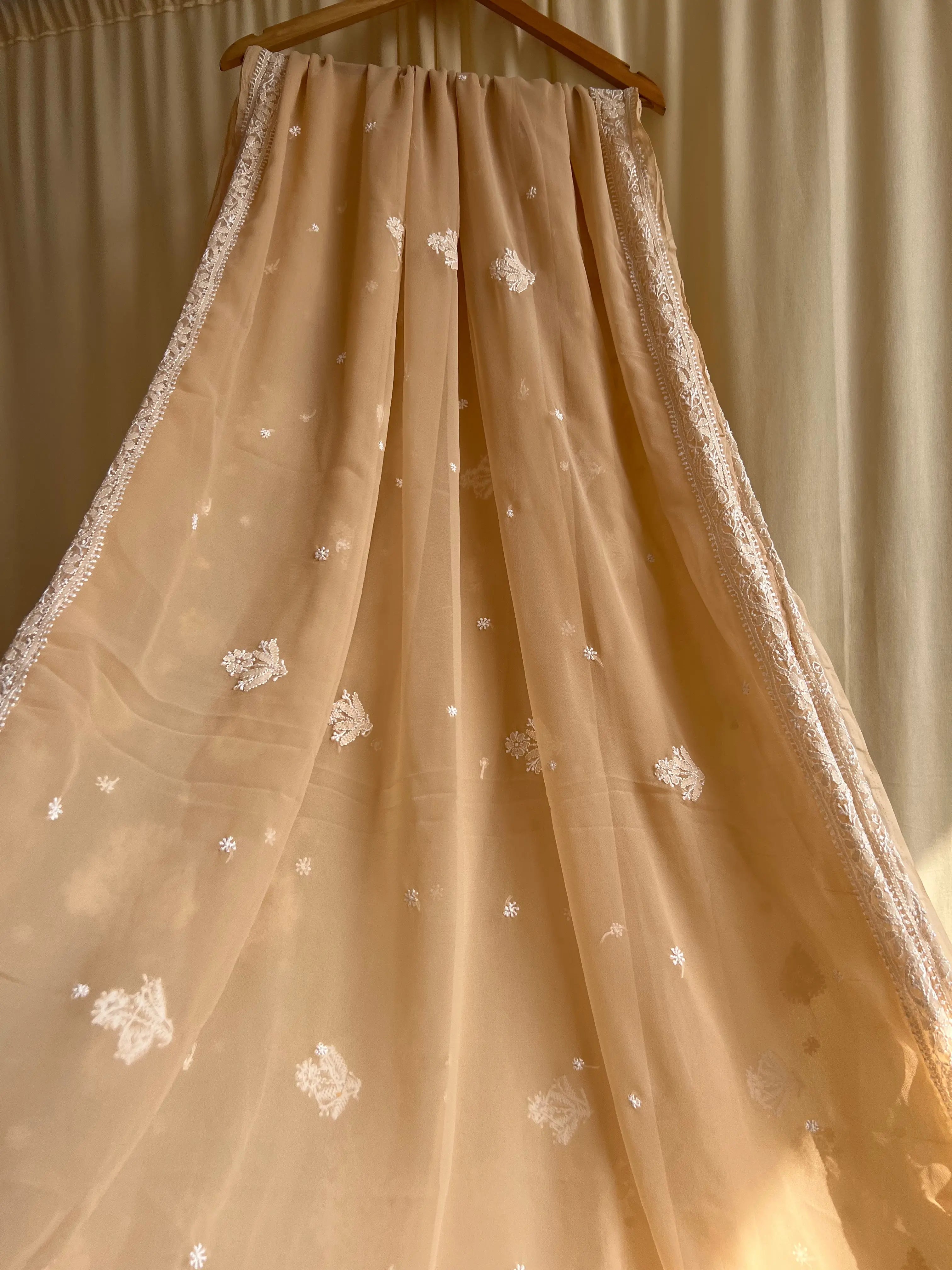 Georgette Chikankari saree in Coffee Brown ARIAA CHIKANKARI