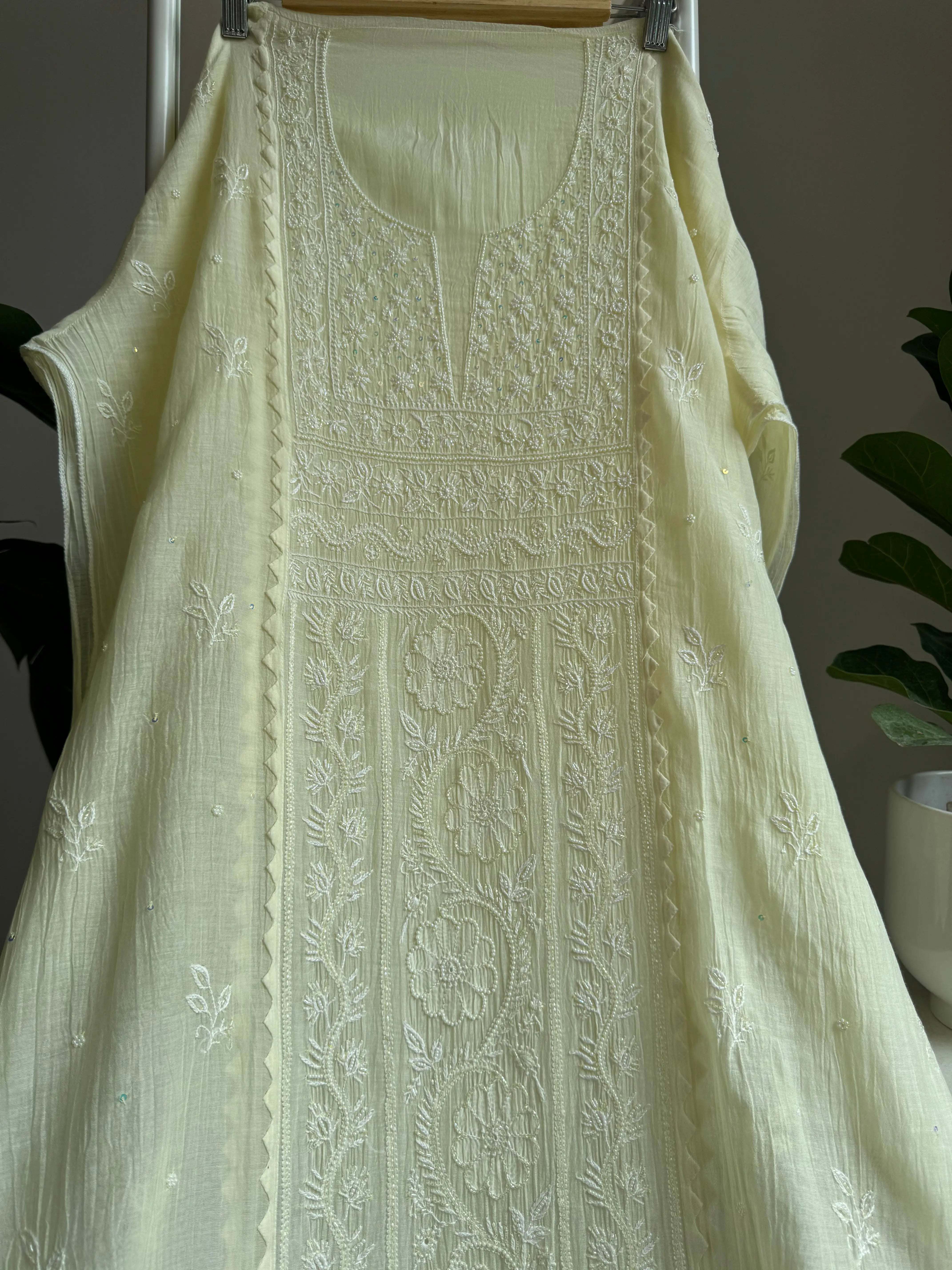 Mul Chanderi Straight Tunic - yellow ARIAA CHIKANKARI