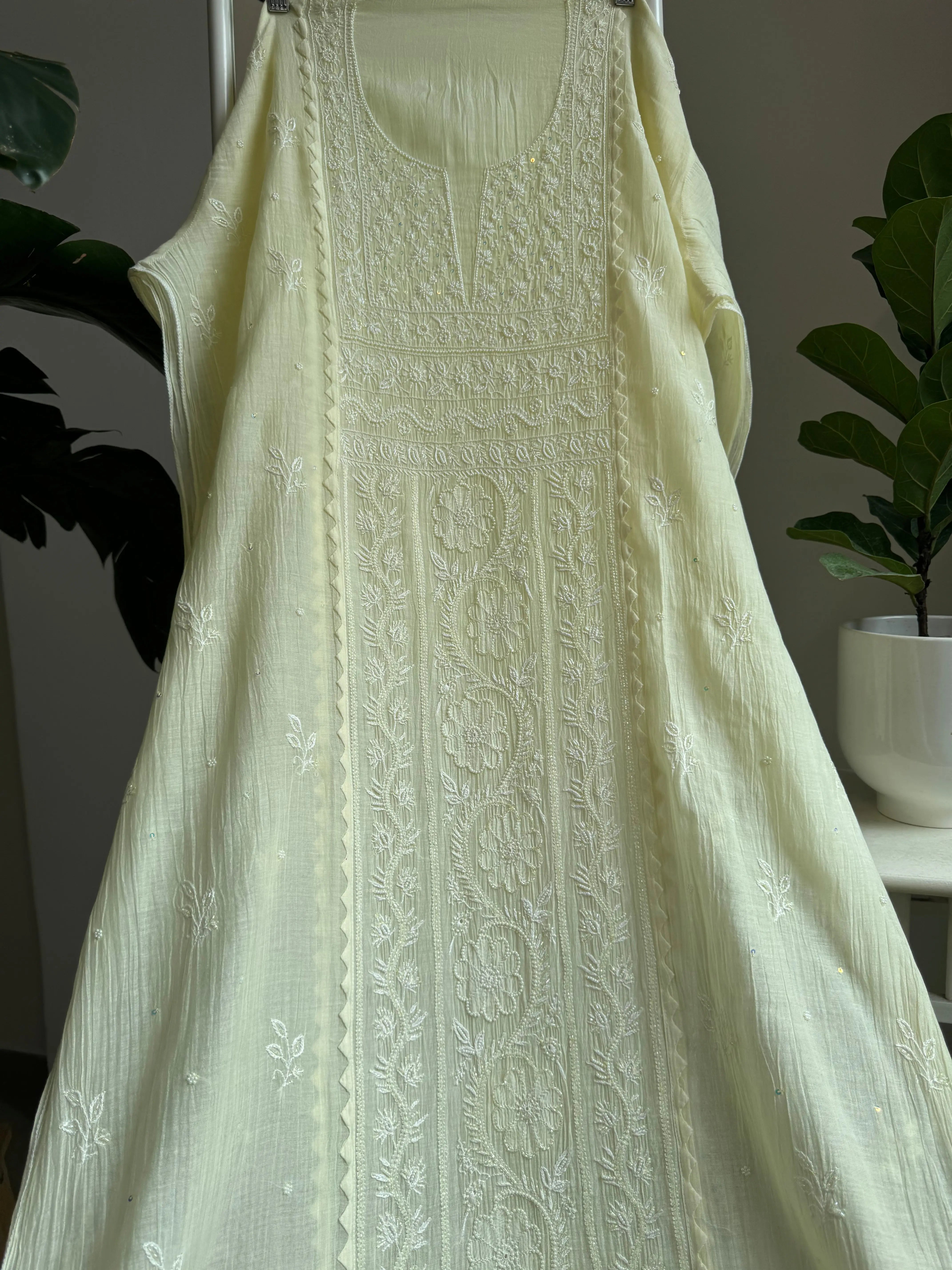 Mul Chanderi Straight Tunic - yellow ARIAA CHIKANKARI
