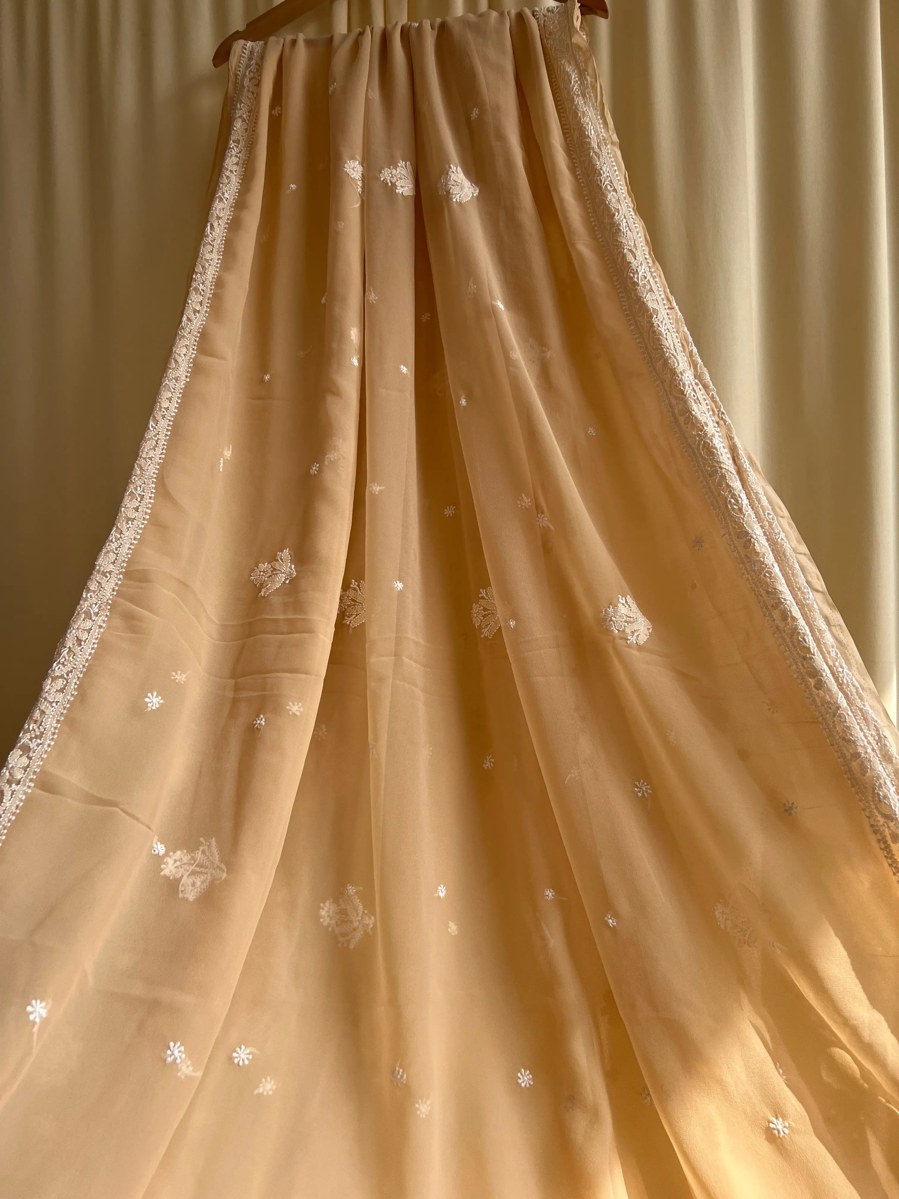 Georgette Chikankari saree in Coffee Brown ARIAA CHIKANKARI