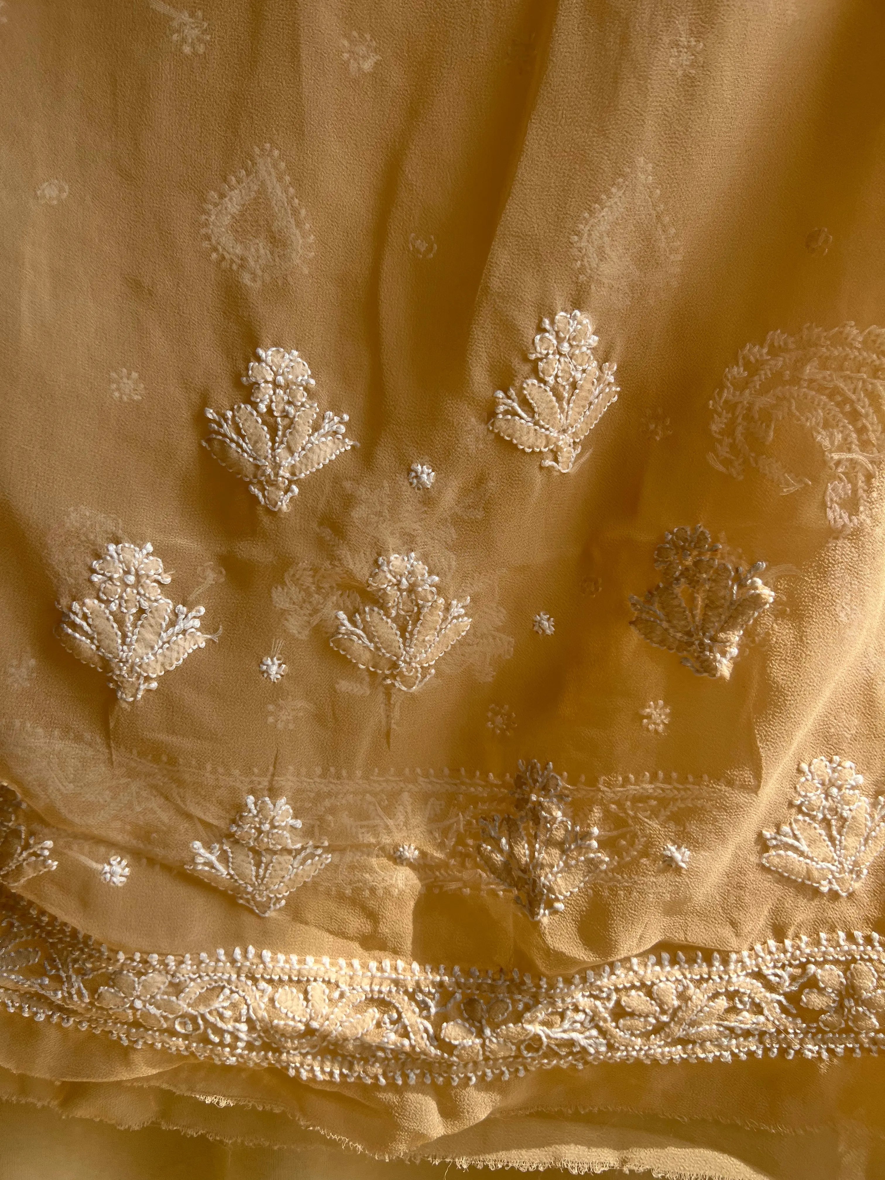 Georgette Chikankari saree in Coffee Brown ARIAA CHIKANKARI