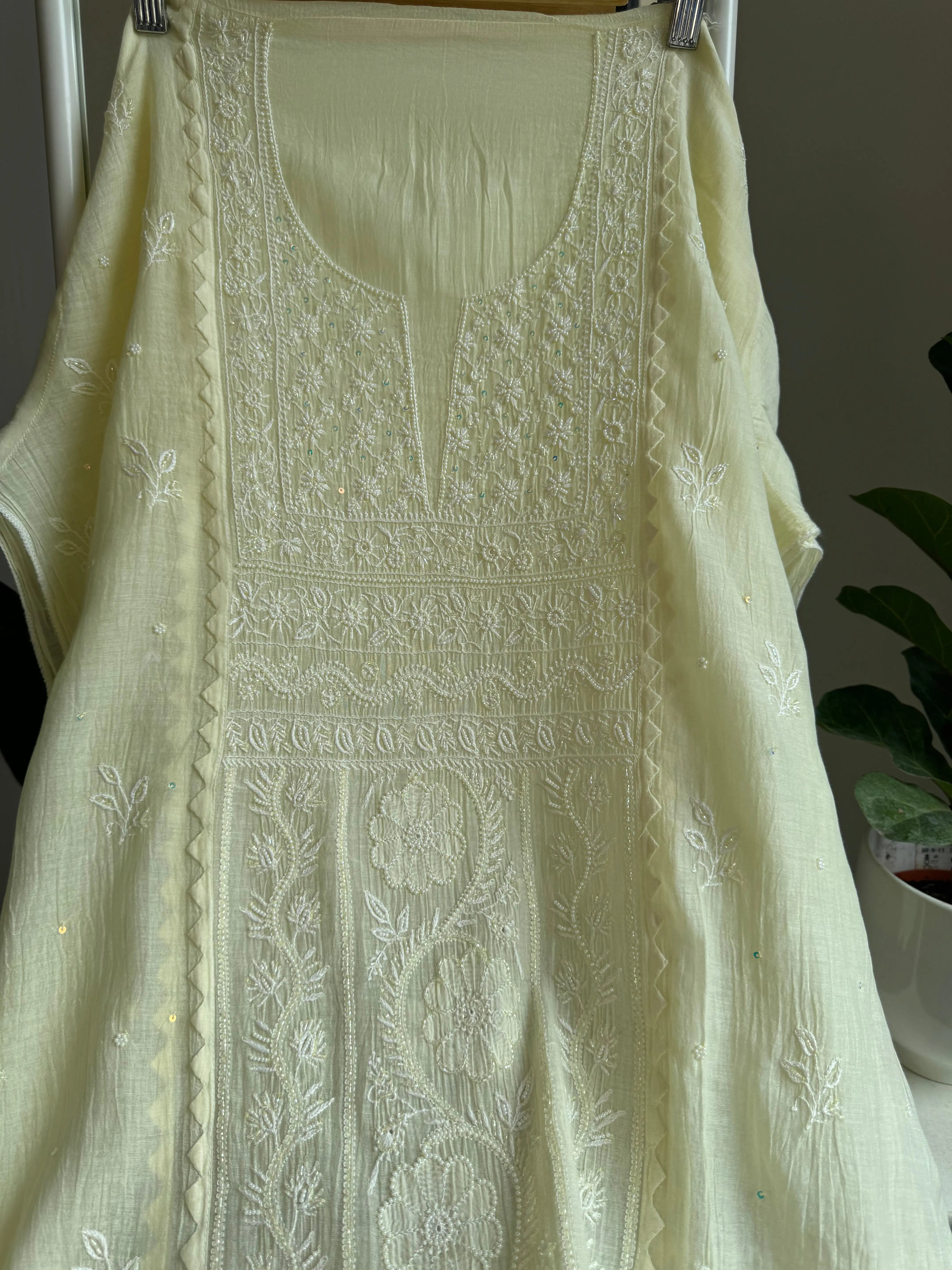 Mul Chanderi Straight Tunic - yellow ARIAA CHIKANKARI