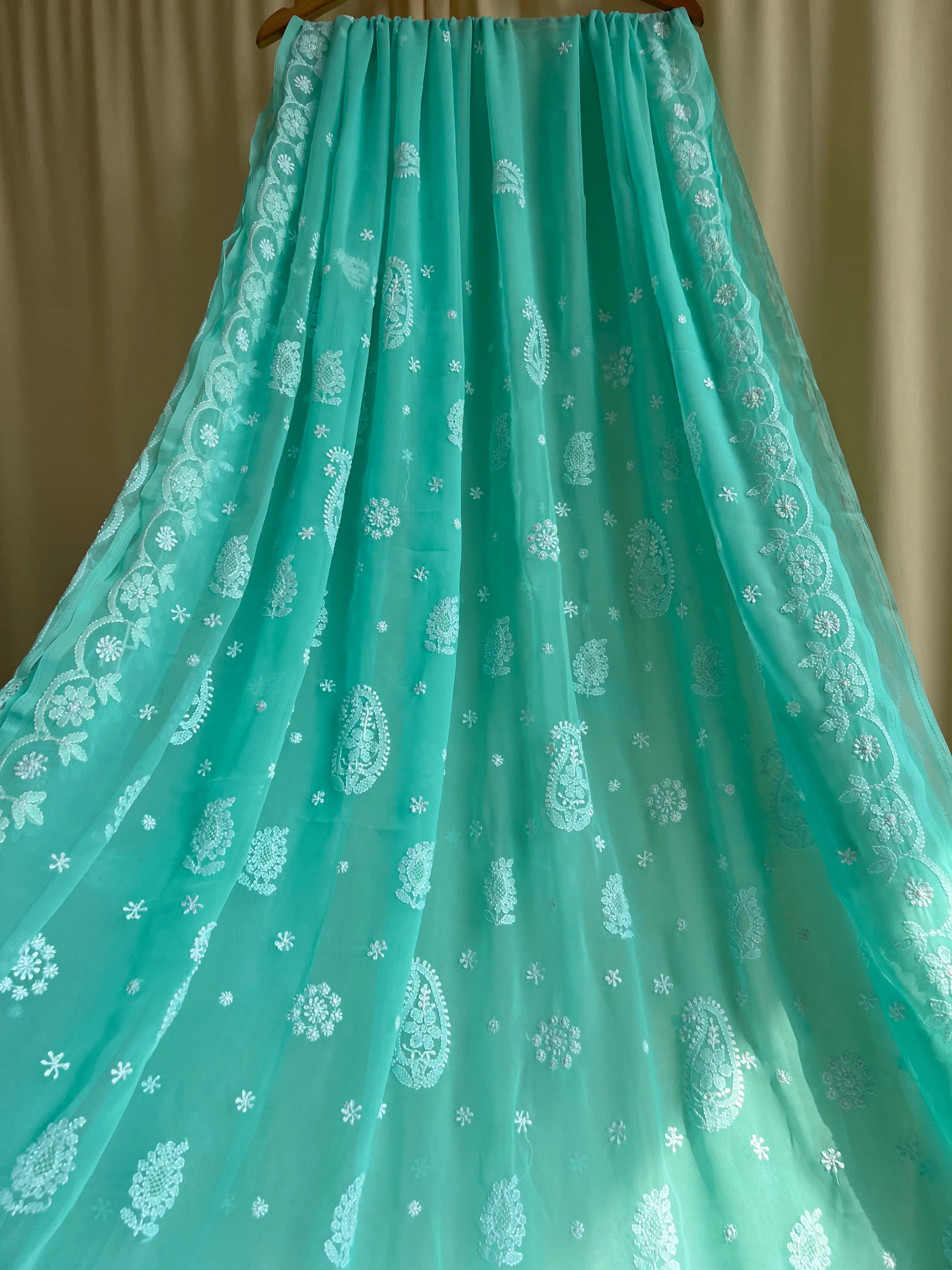 Georgette Chikankari saree in Green ARIAA CHIKANKARI