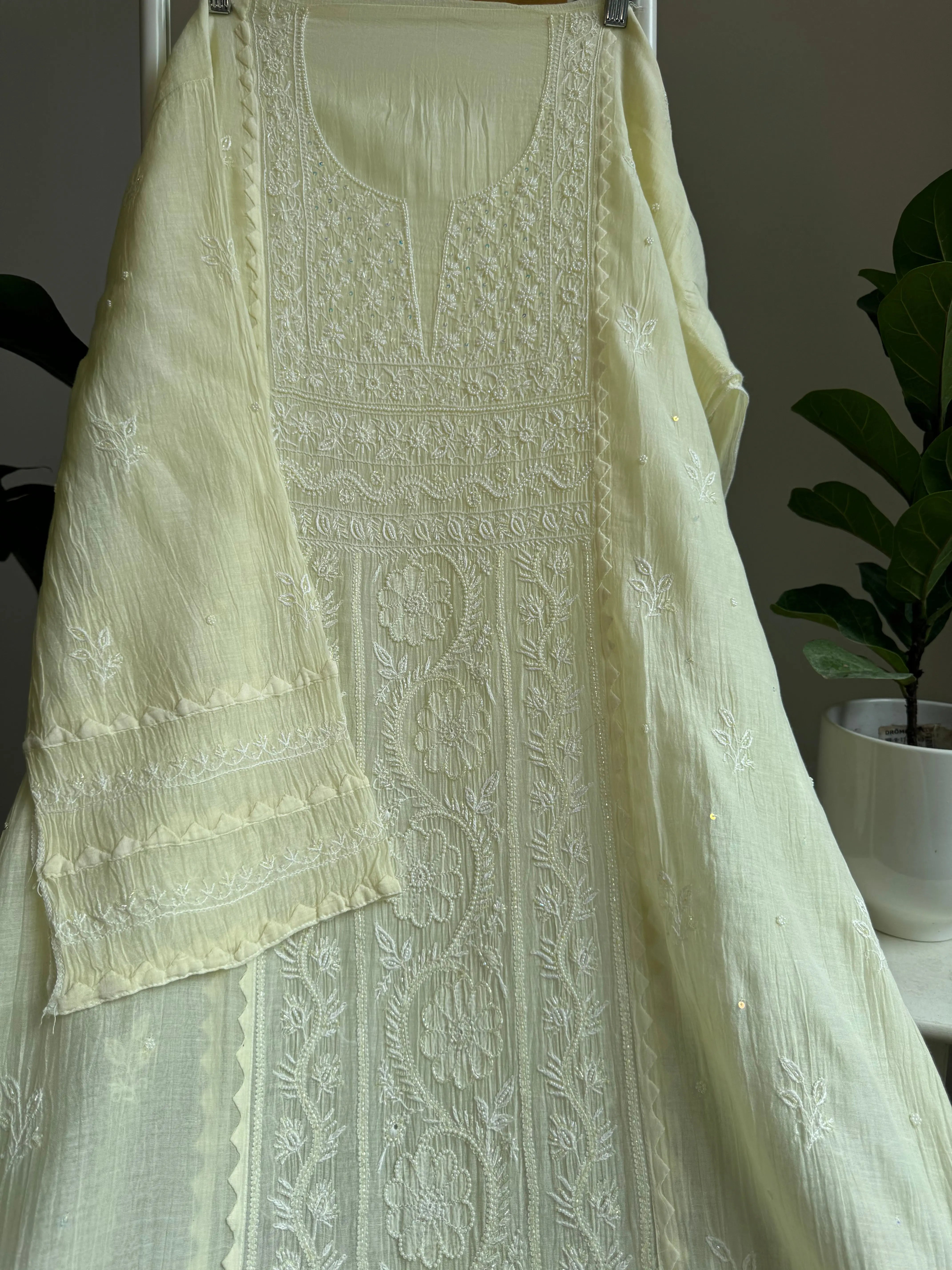 Mul Chanderi Straight Tunic - yellow ARIAA CHIKANKARI