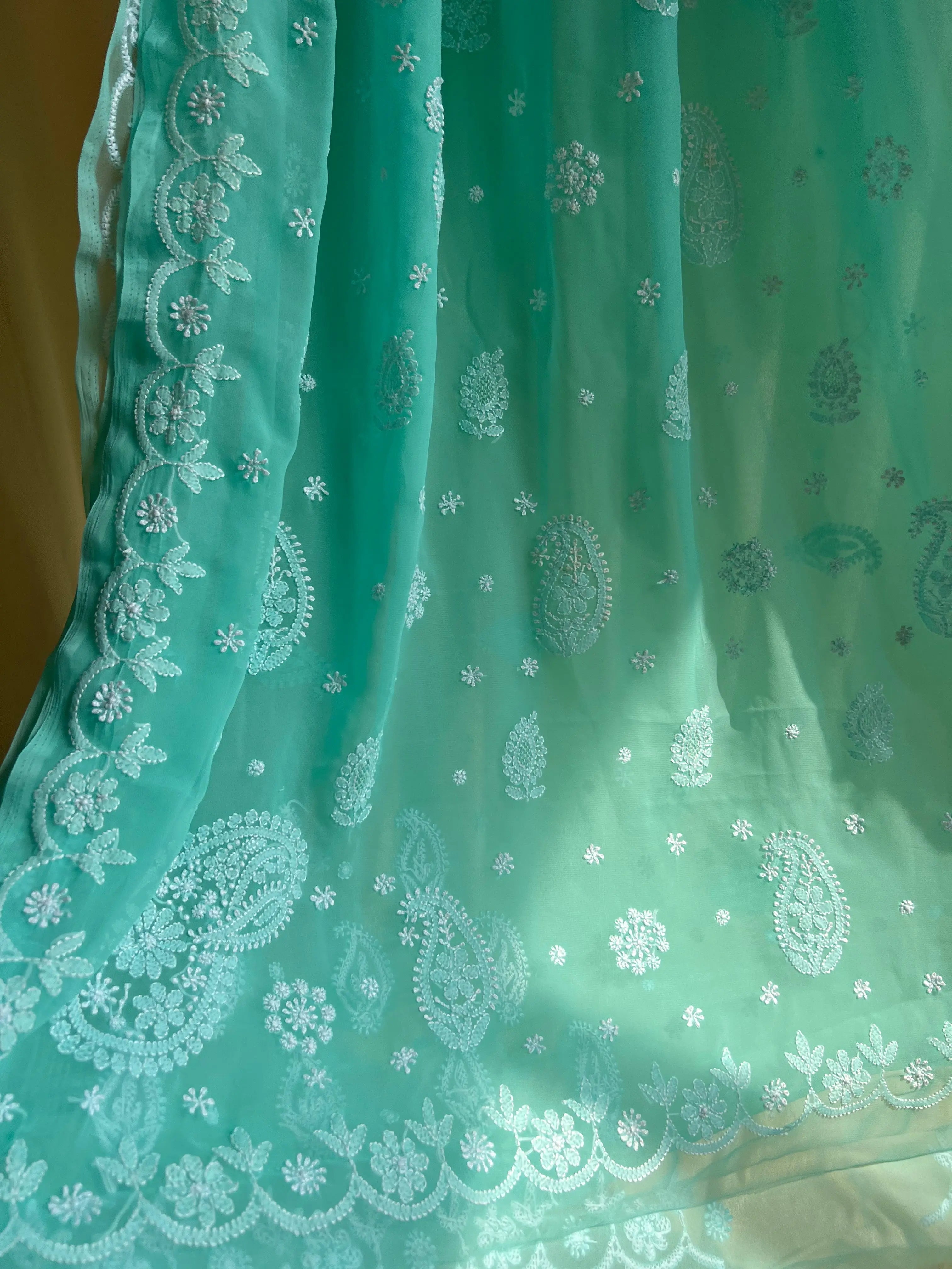 Georgette Chikankari saree in Green ARIAA CHIKANKARI