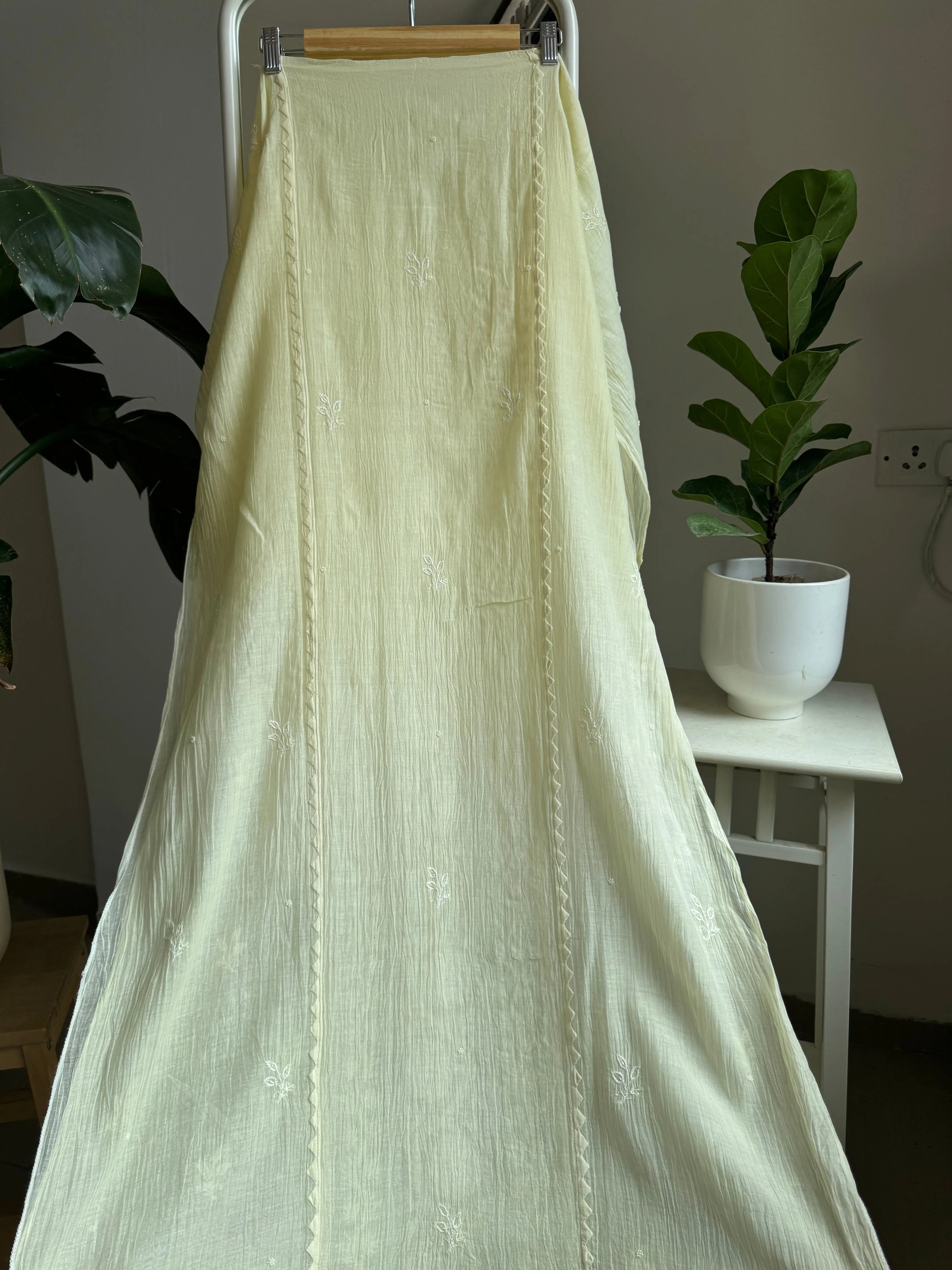 Mul Chanderi Straight Tunic - yellow ARIAA CHIKANKARI