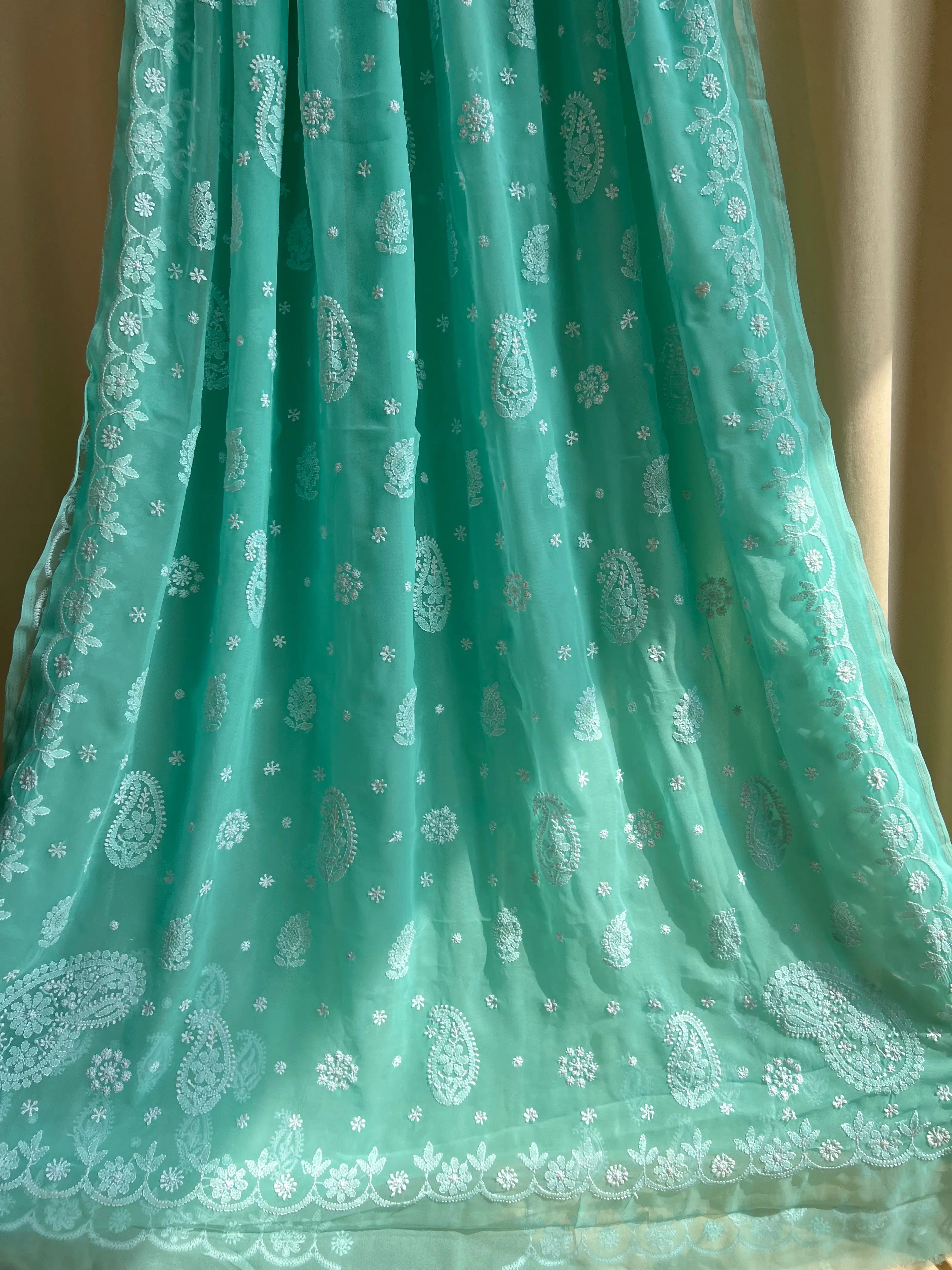 Georgette Chikankari saree in Green ARIAA CHIKANKARI
