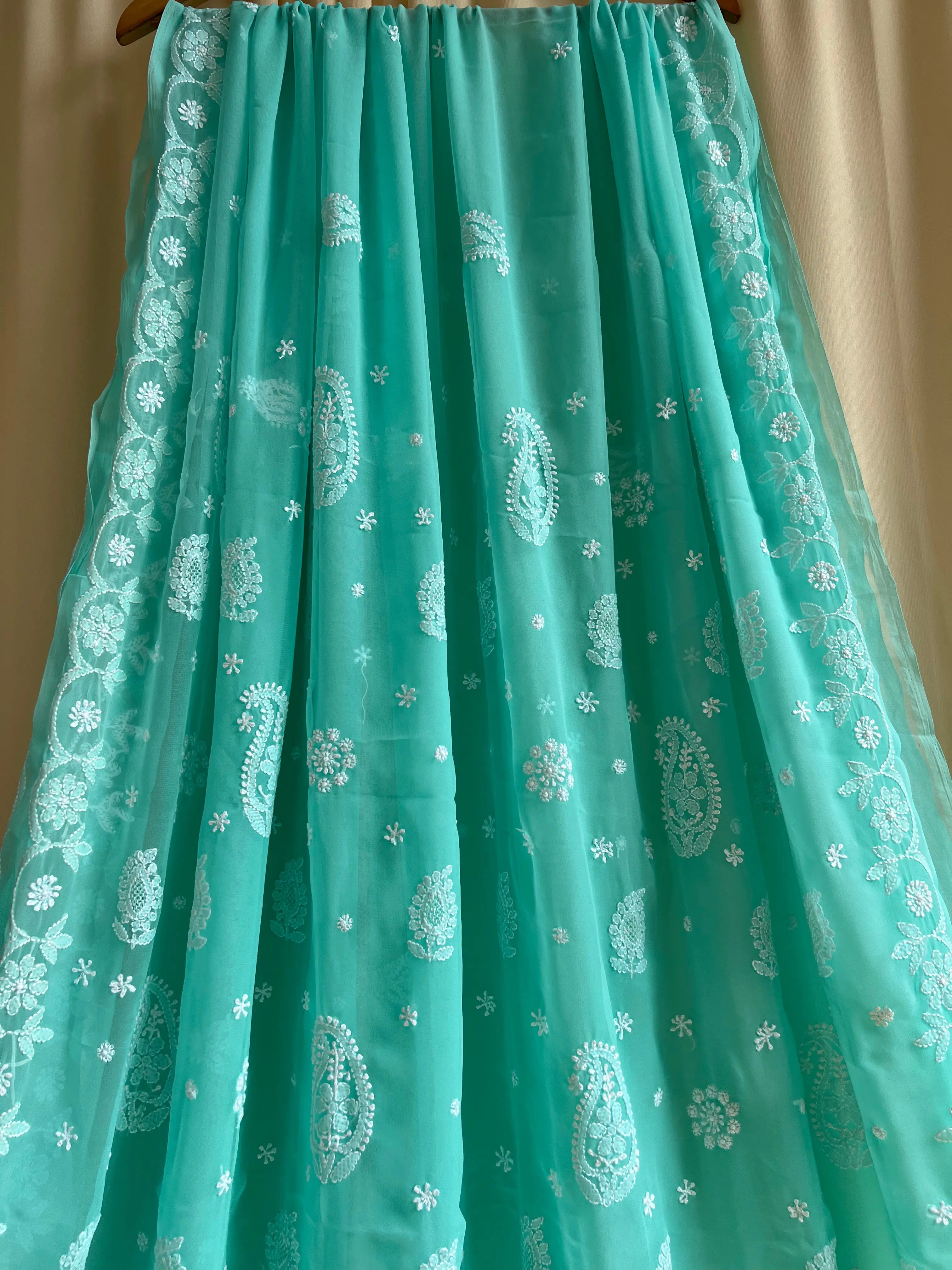 Georgette Chikankari saree in Green ARIAA CHIKANKARI