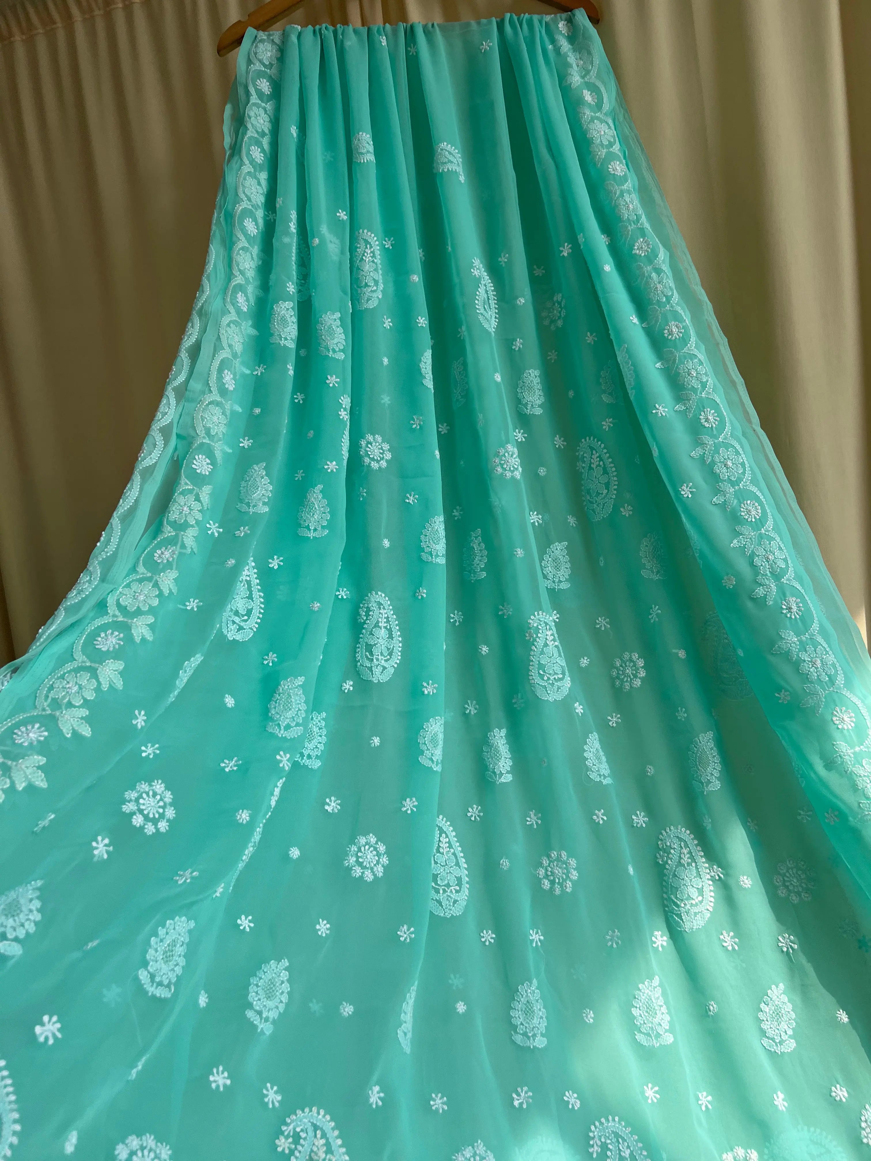 Georgette Chikankari saree in Green ARIAA CHIKANKARI