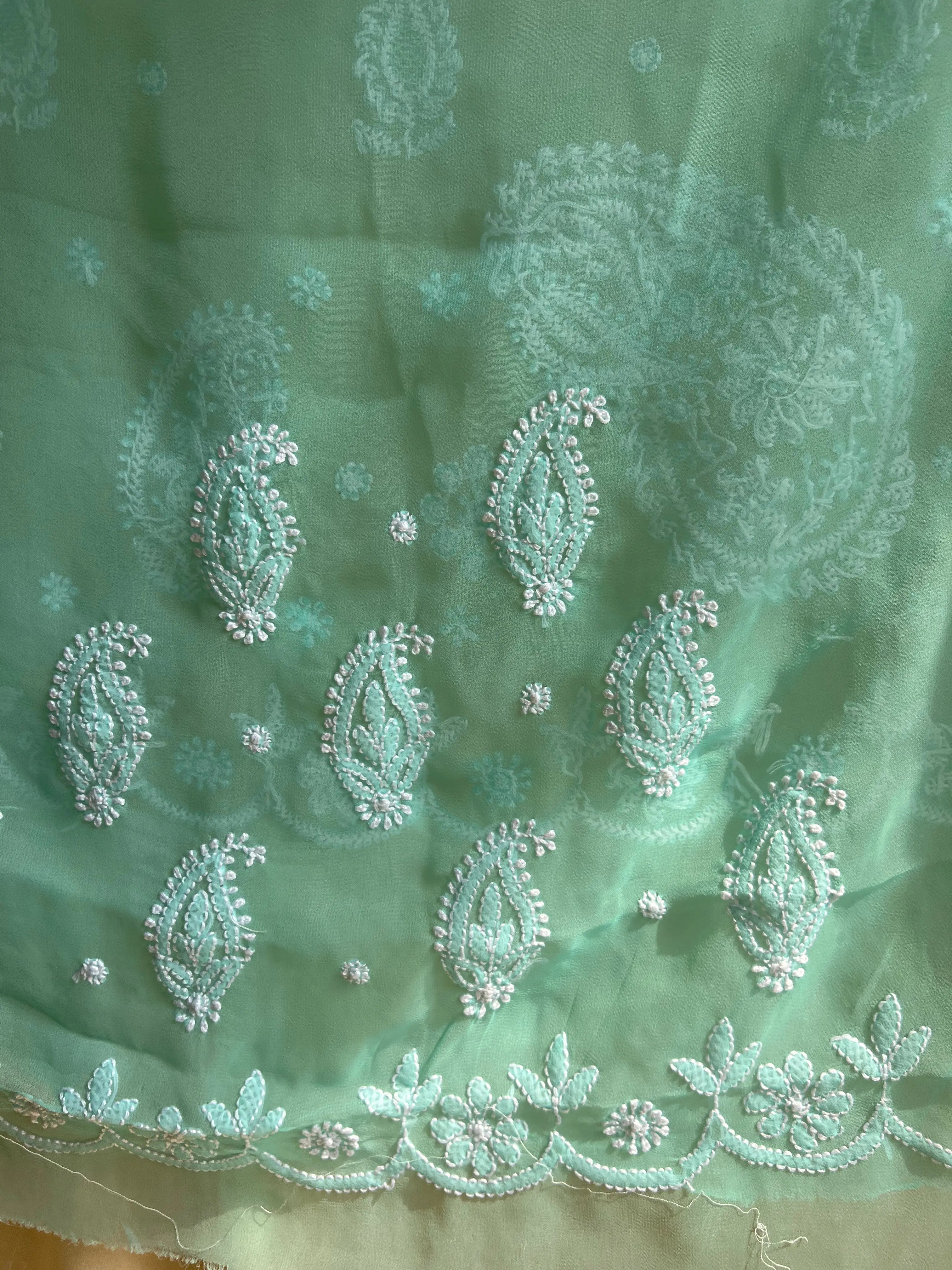 Georgette Chikankari saree in Green ARIAA CHIKANKARI