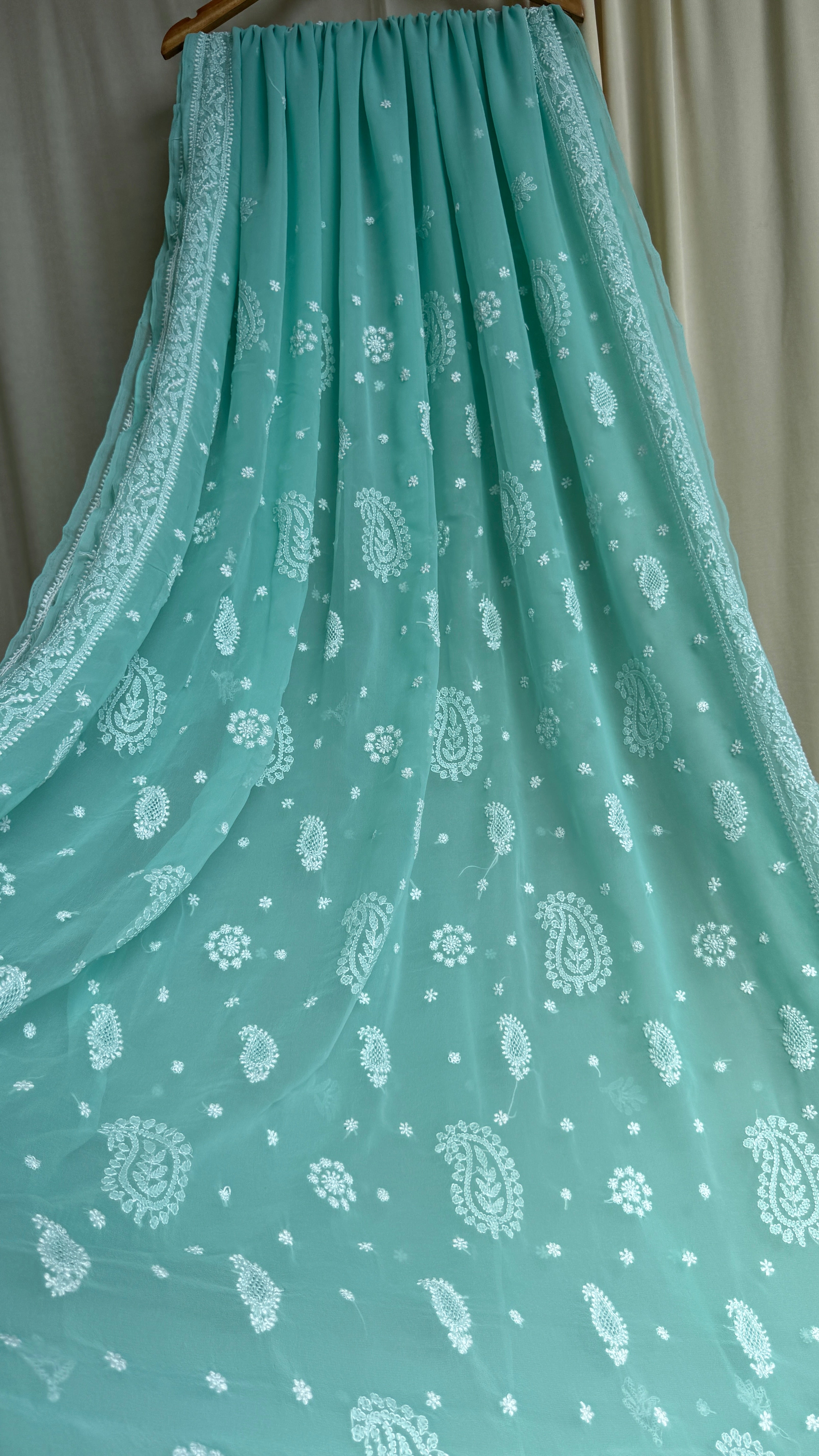 Georgette Chikankari saree in Green