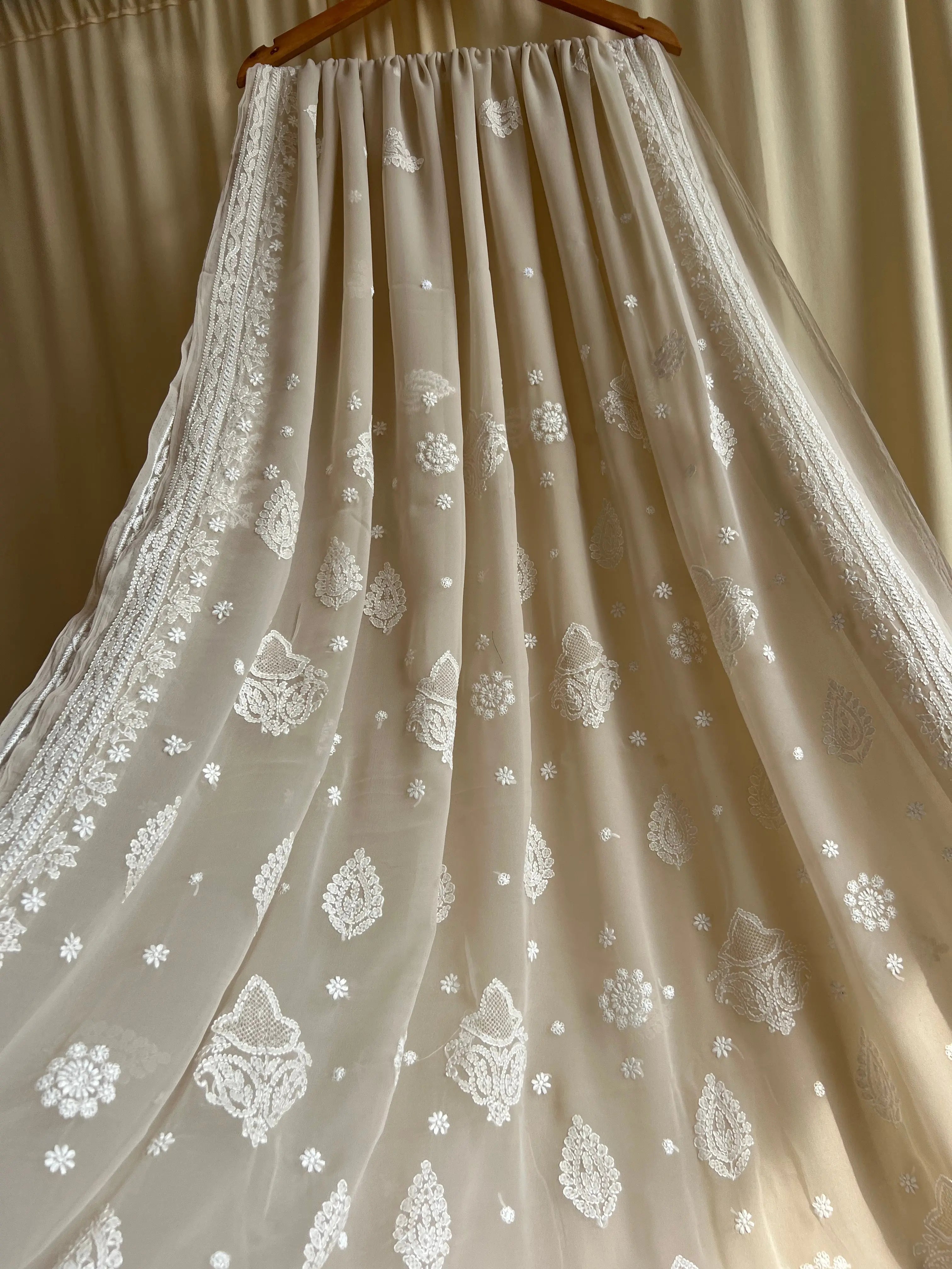 Georgette Chikankari saree in Fawn ARIAA CHIKANKARI