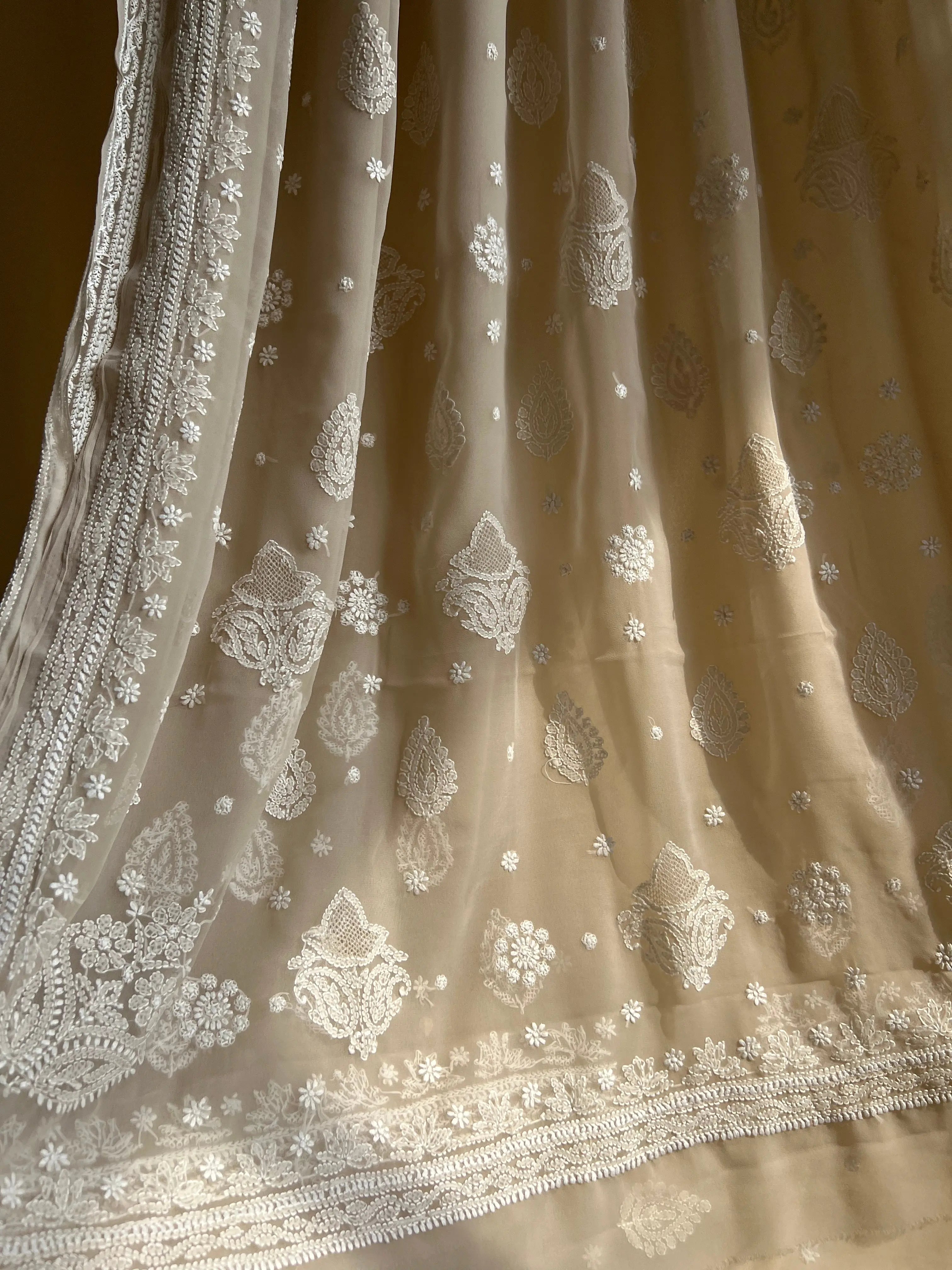 Georgette Chikankari saree in Fawn ARIAA CHIKANKARI