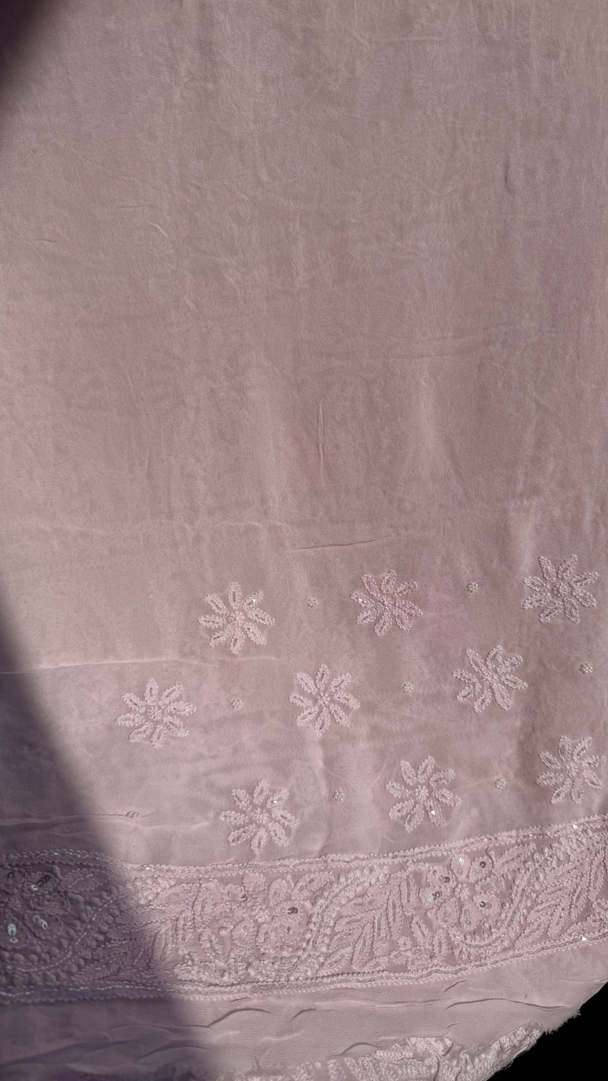 Viscose Chikankari saree with Pearl embellishments - Pink
