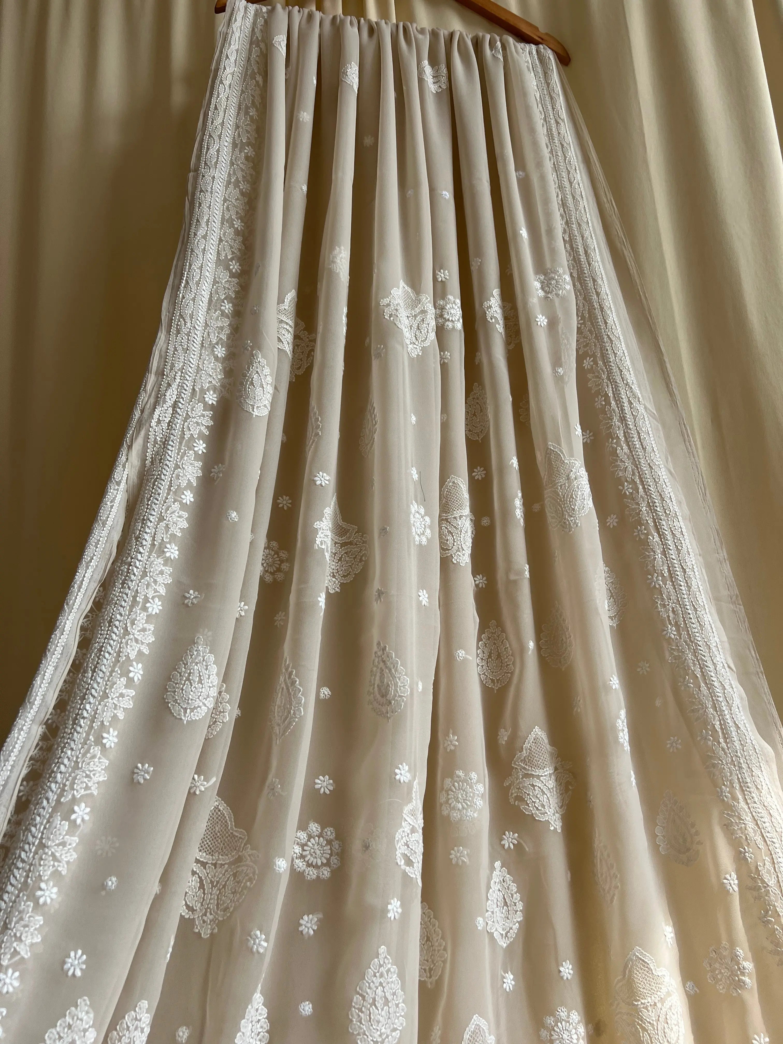 Georgette Chikankari saree in Fawn ARIAA CHIKANKARI