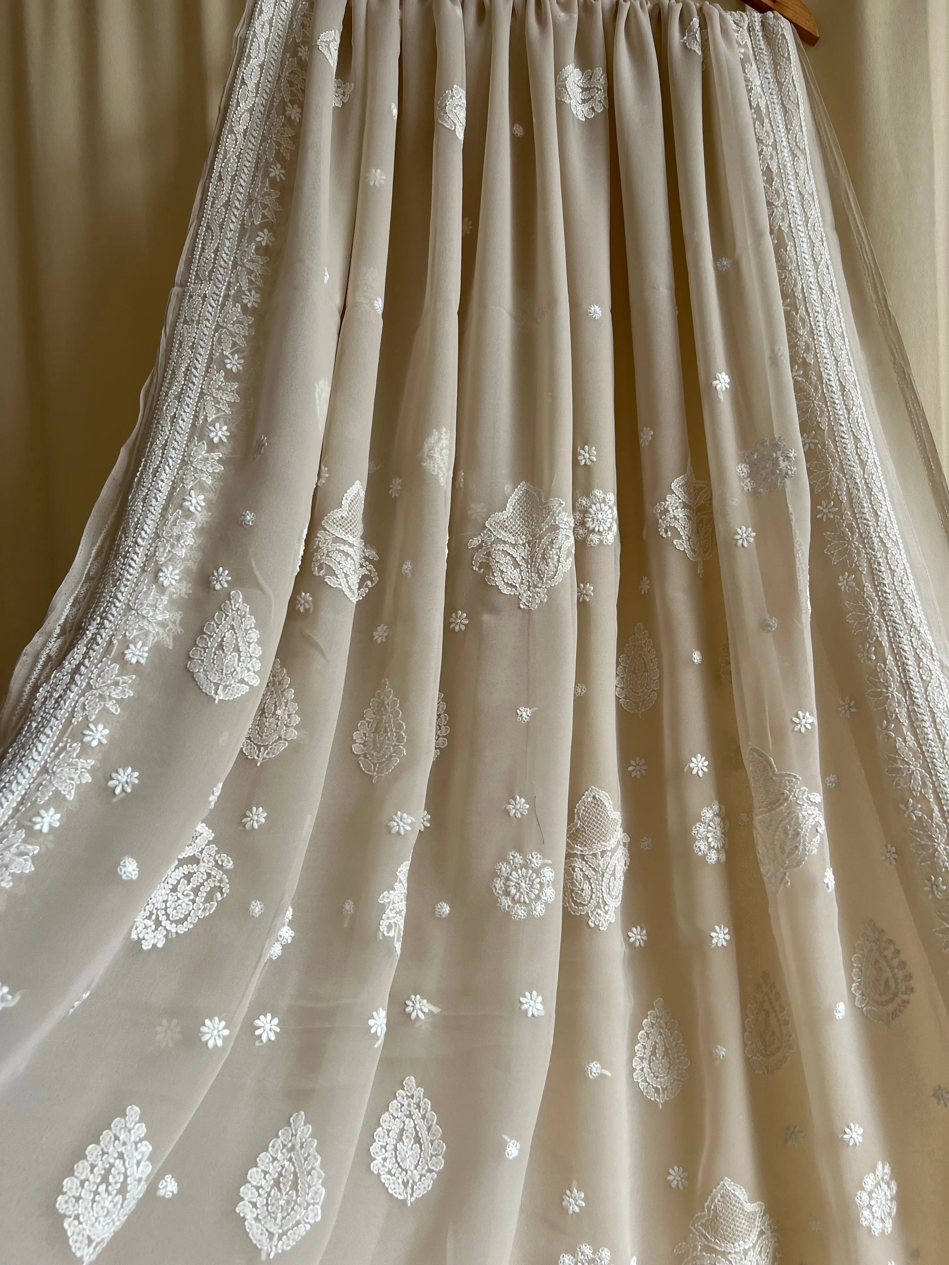 Georgette Chikankari saree in Fawn ARIAA CHIKANKARI