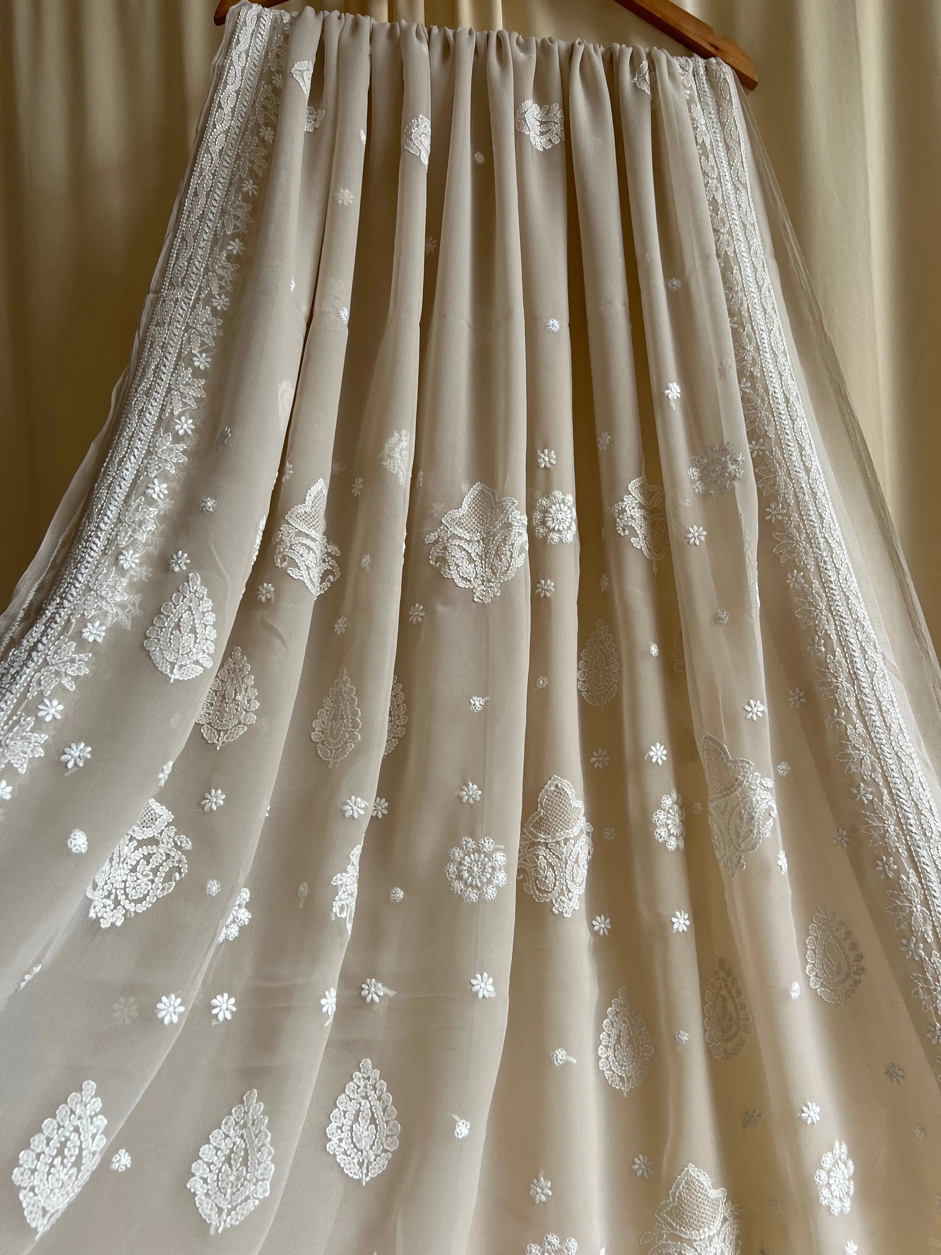 Georgette Chikankari saree in Fawn ARIAA CHIKANKARI