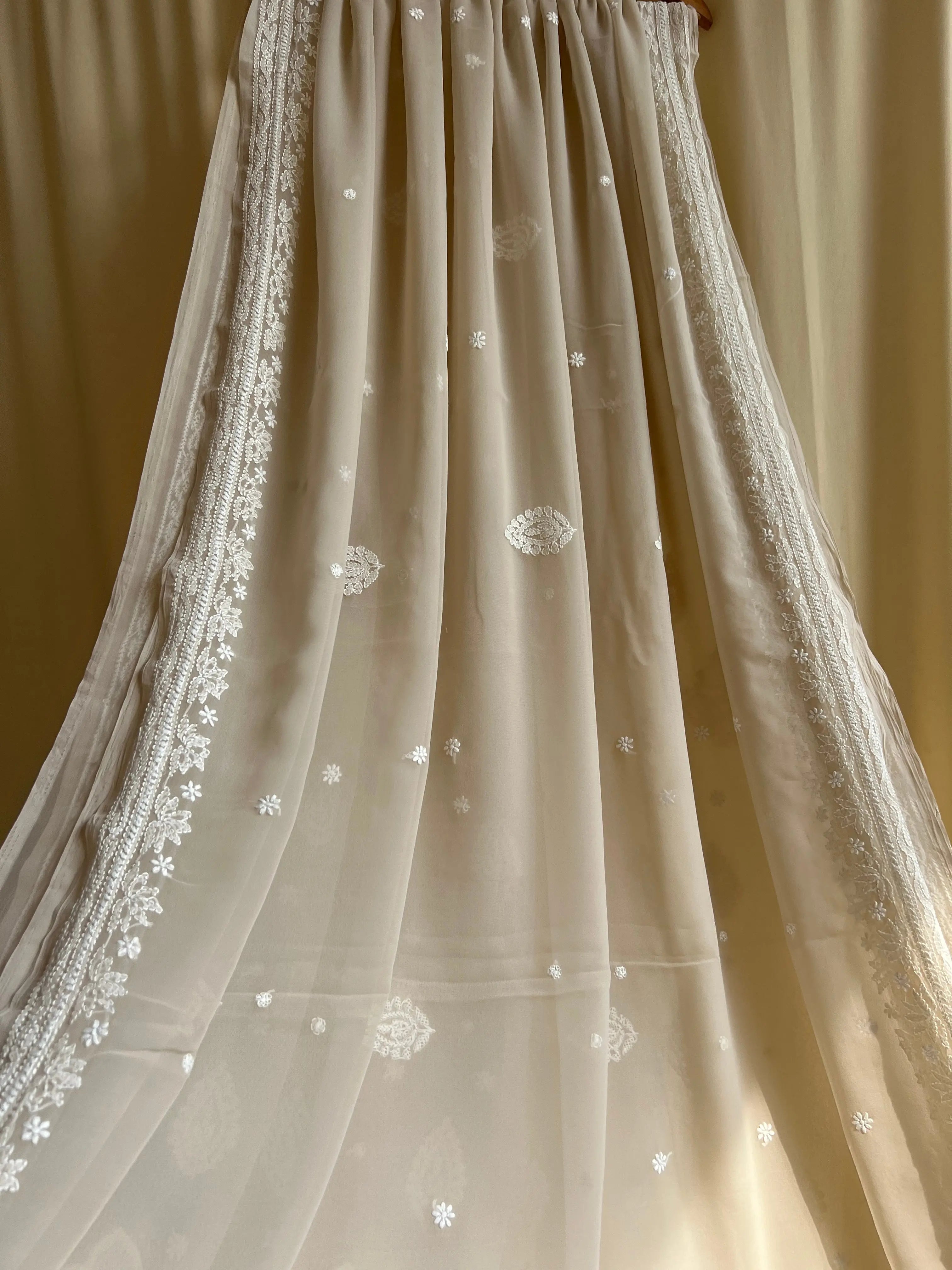 Georgette Chikankari saree in Fawn ARIAA CHIKANKARI