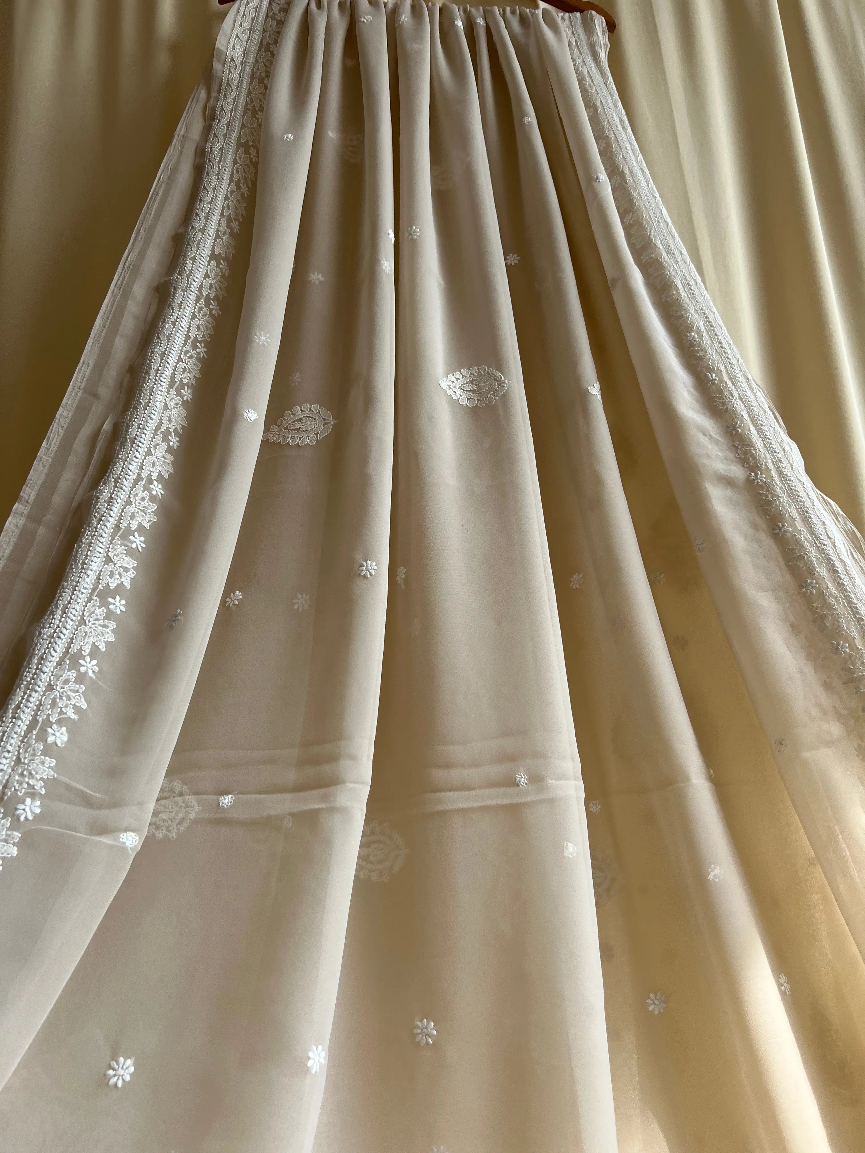 Georgette Chikankari saree in Fawn ARIAA CHIKANKARI