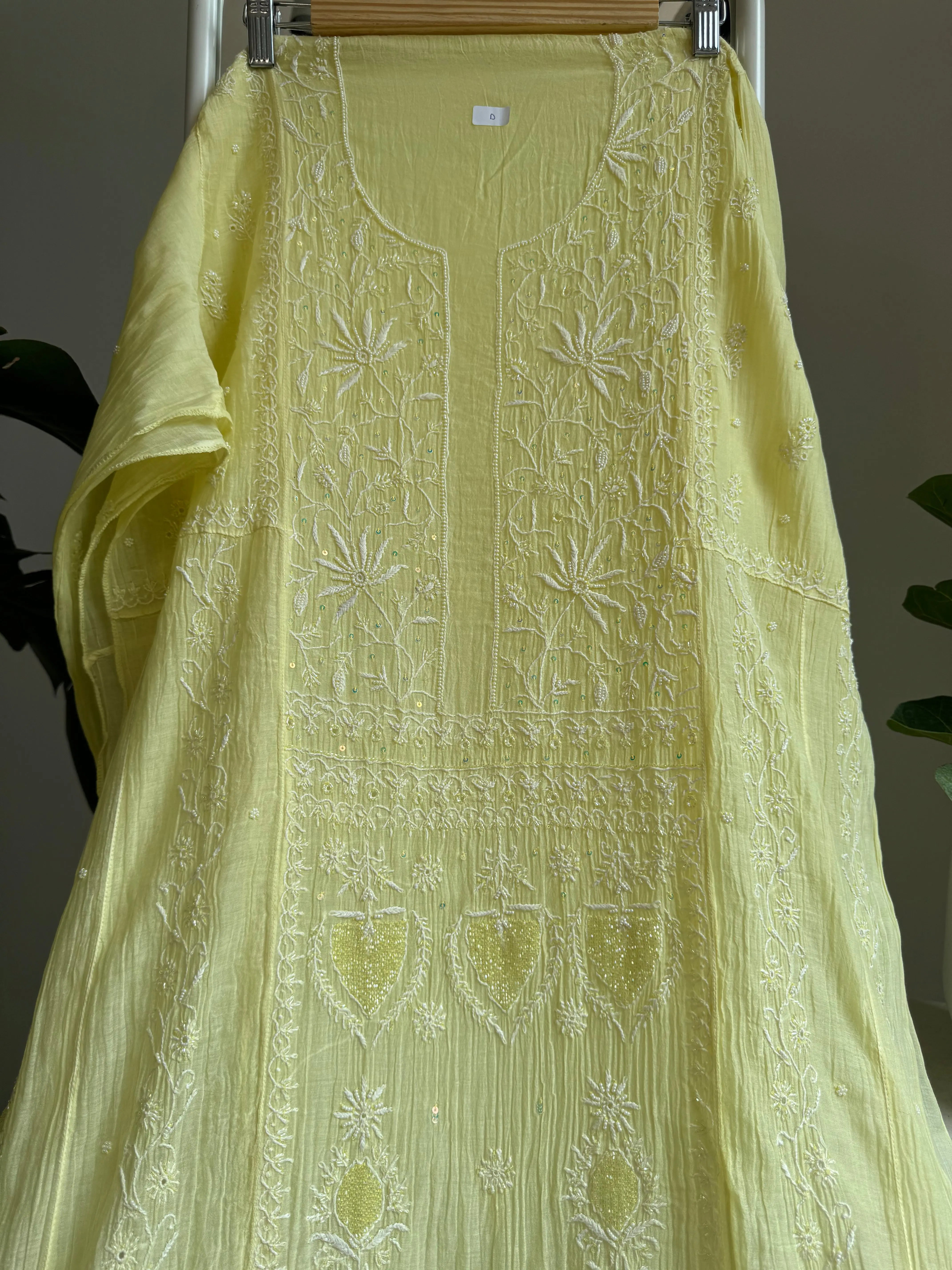Mul Chanderi Anarkali - Yellow ARIAA CHIKANKARI