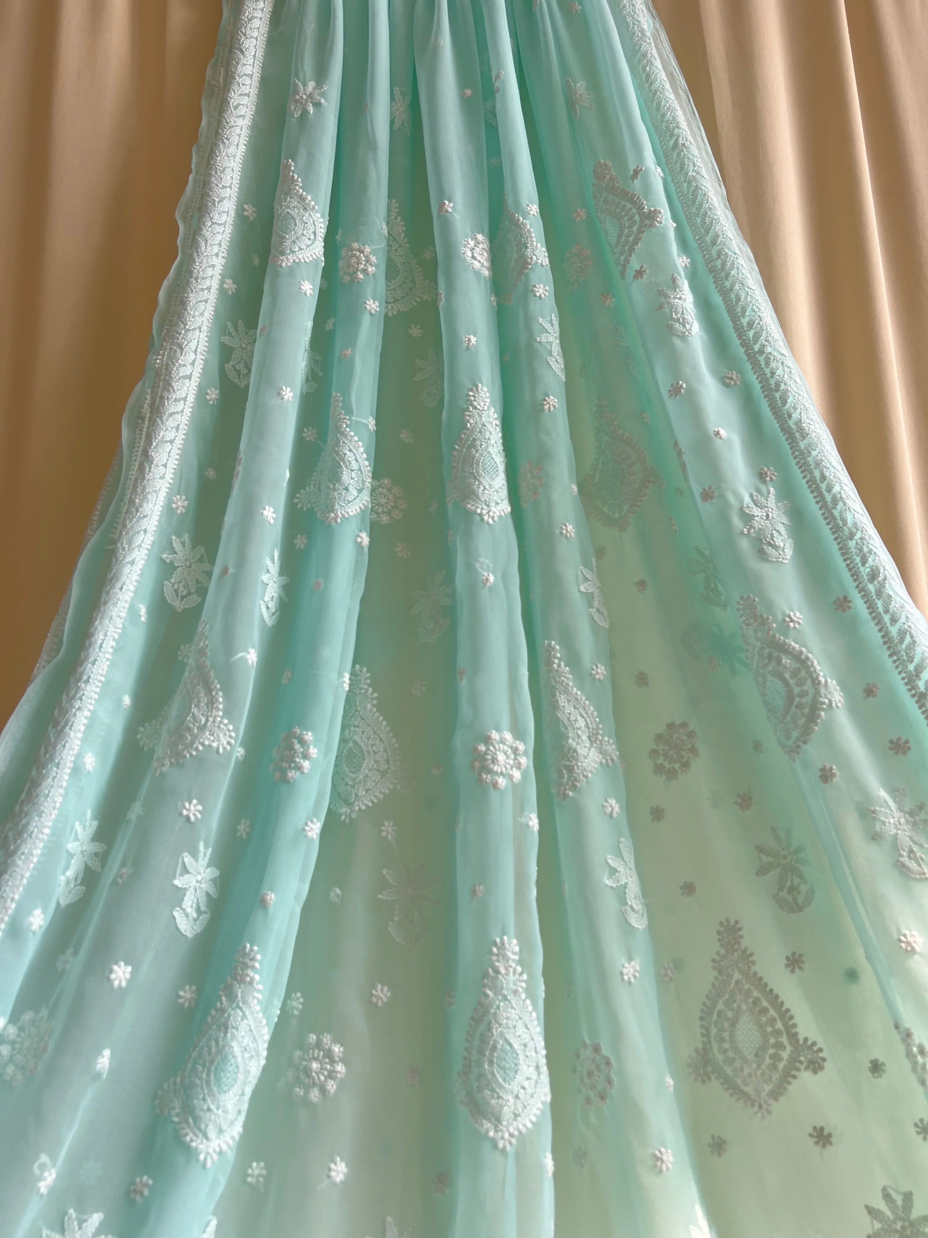 Georgette Chikankari saree in Sea Green ARIAA CHIKANKARI