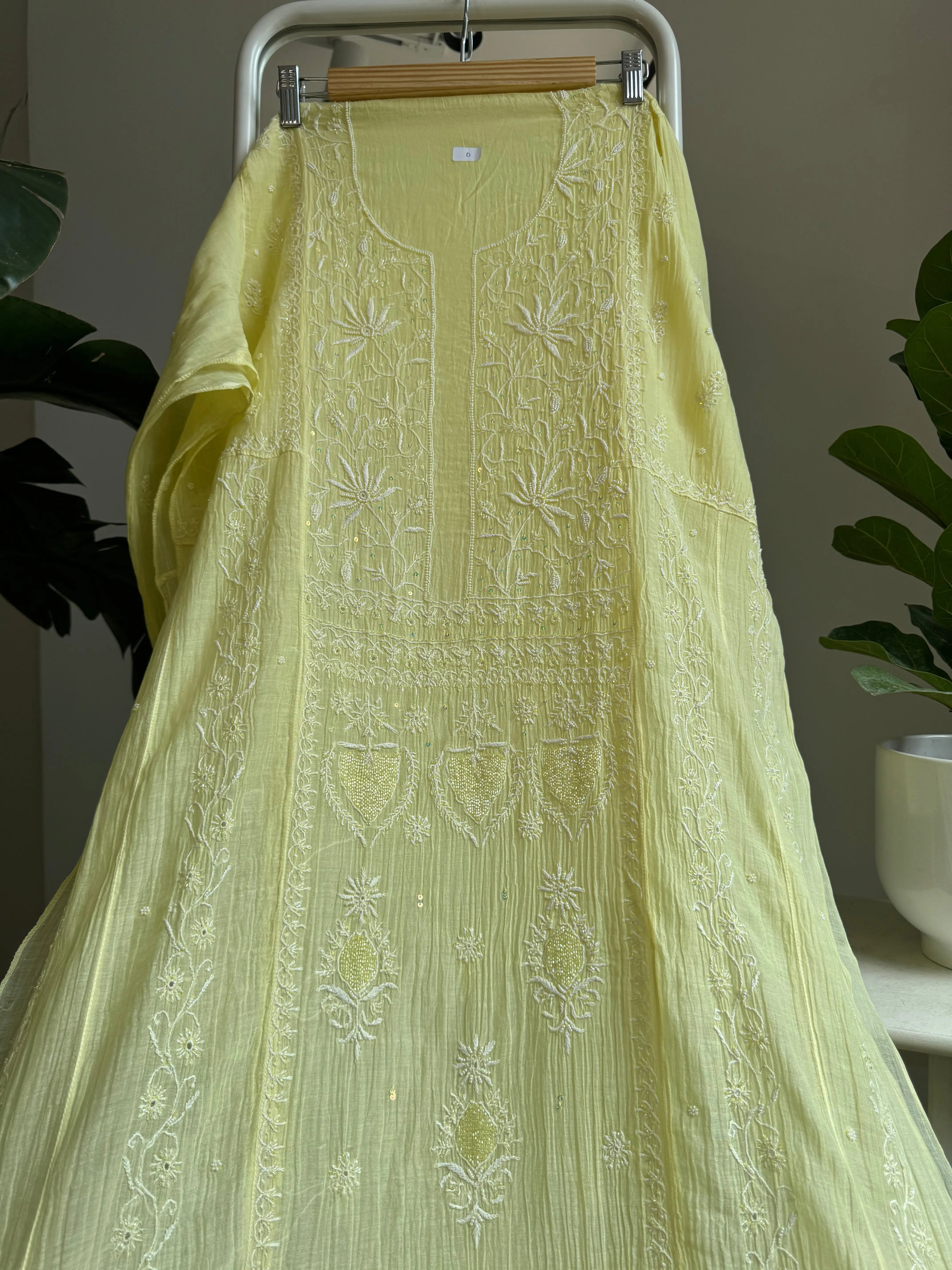 Mul Chanderi Anarkali - Yellow ARIAA CHIKANKARI