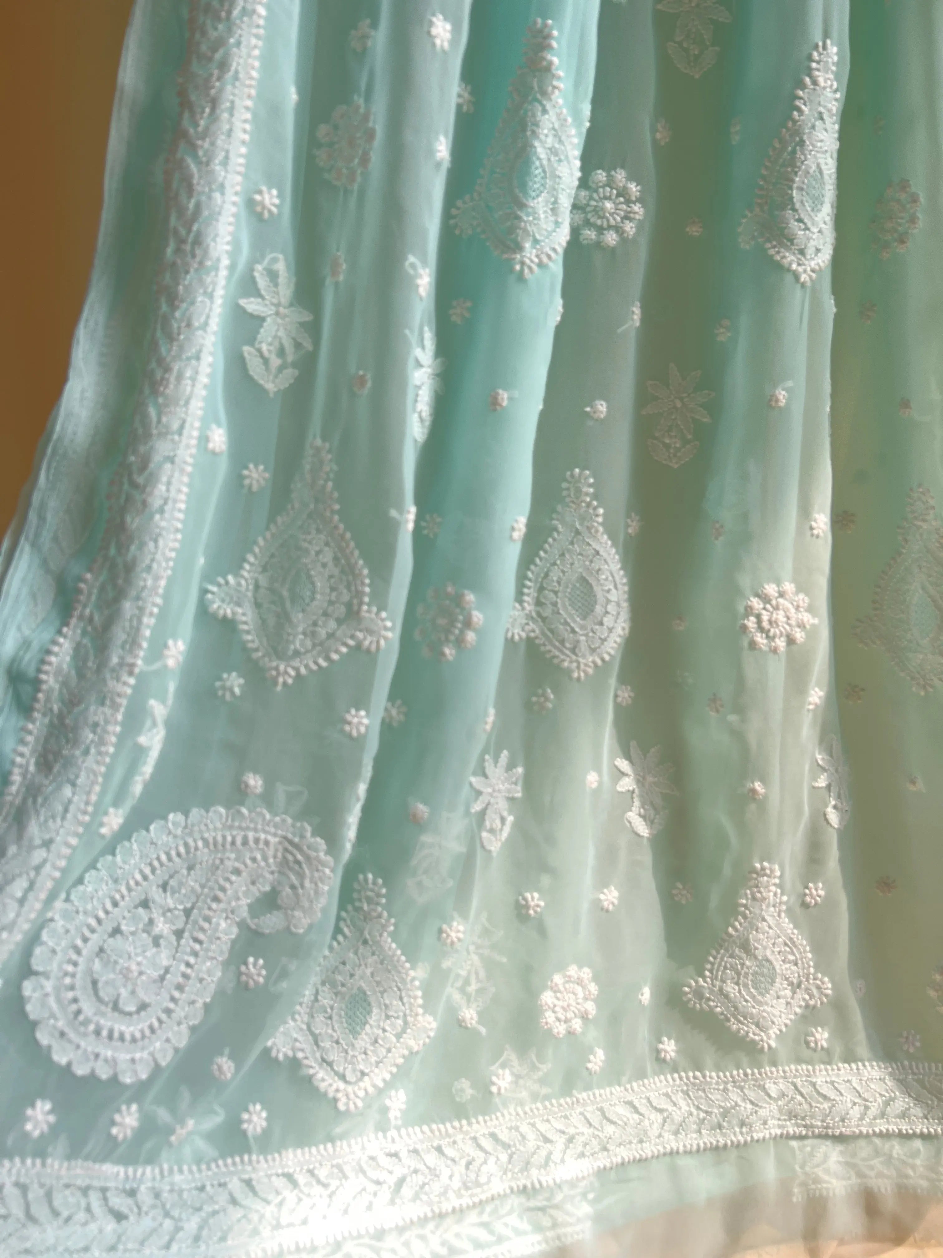 Georgette Chikankari saree in Sea Green ARIAA CHIKANKARI