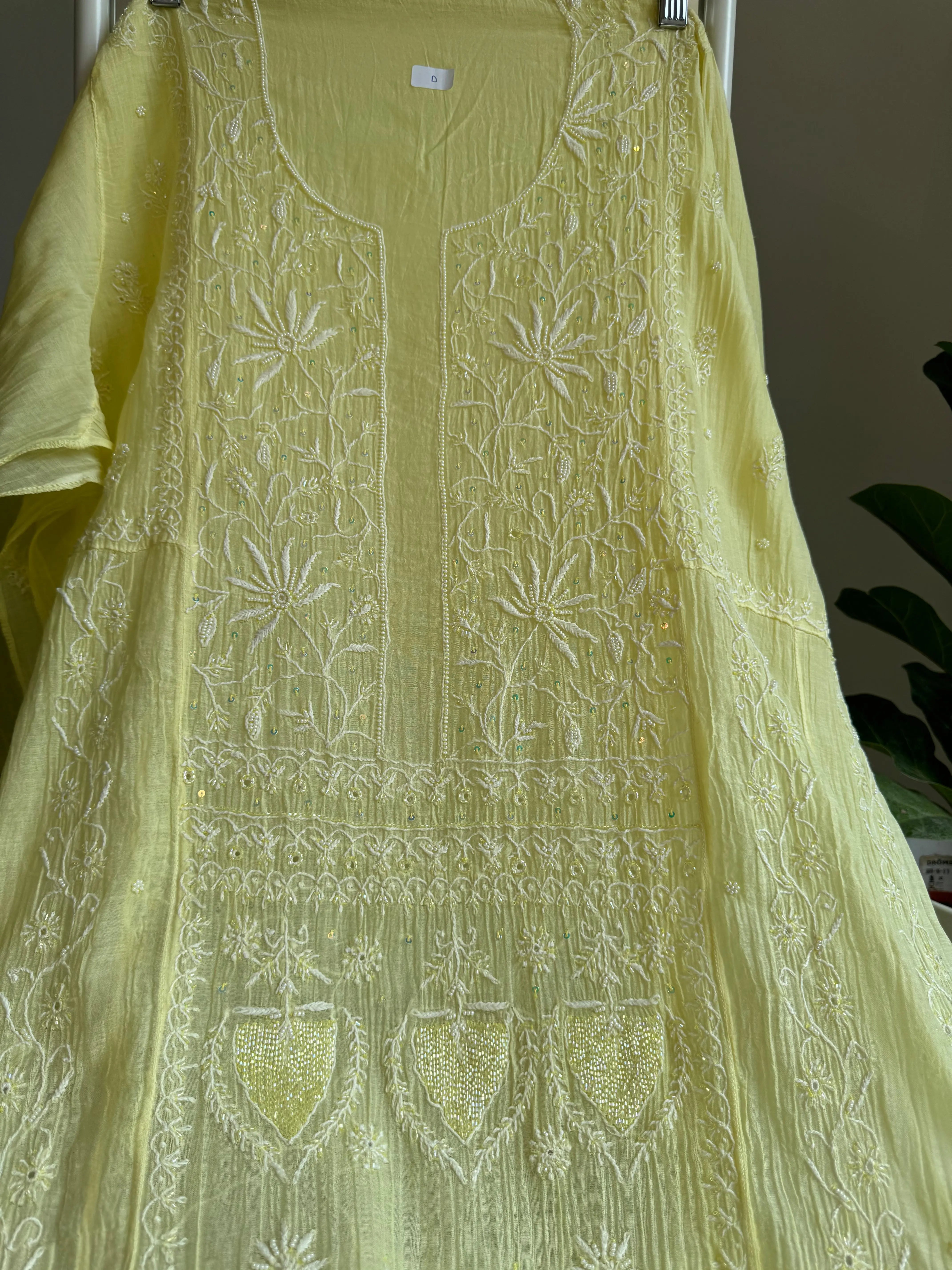 Mul Chanderi Anarkali - Yellow ARIAA CHIKANKARI