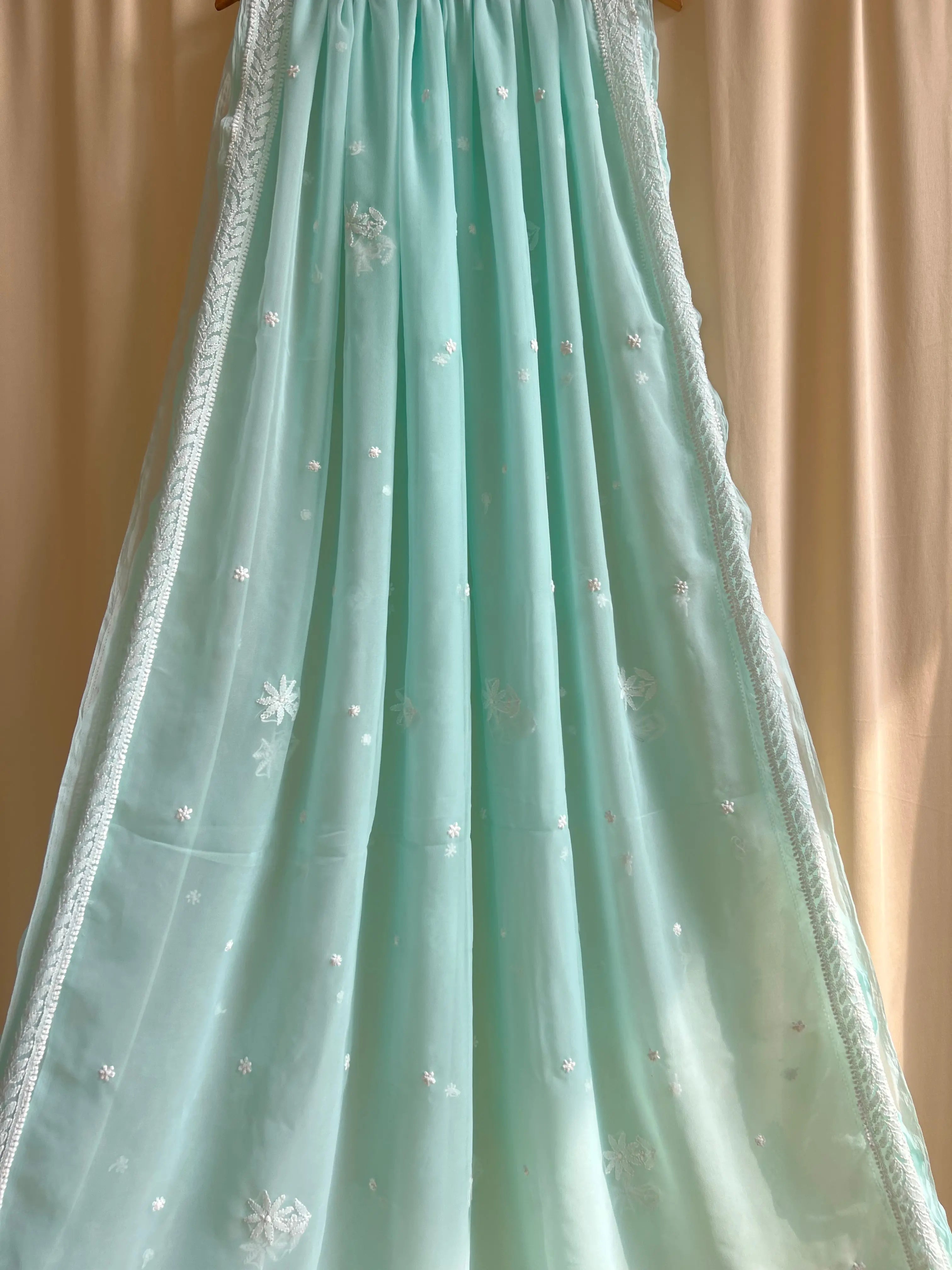 Georgette Chikankari saree in Sea Green ARIAA CHIKANKARI