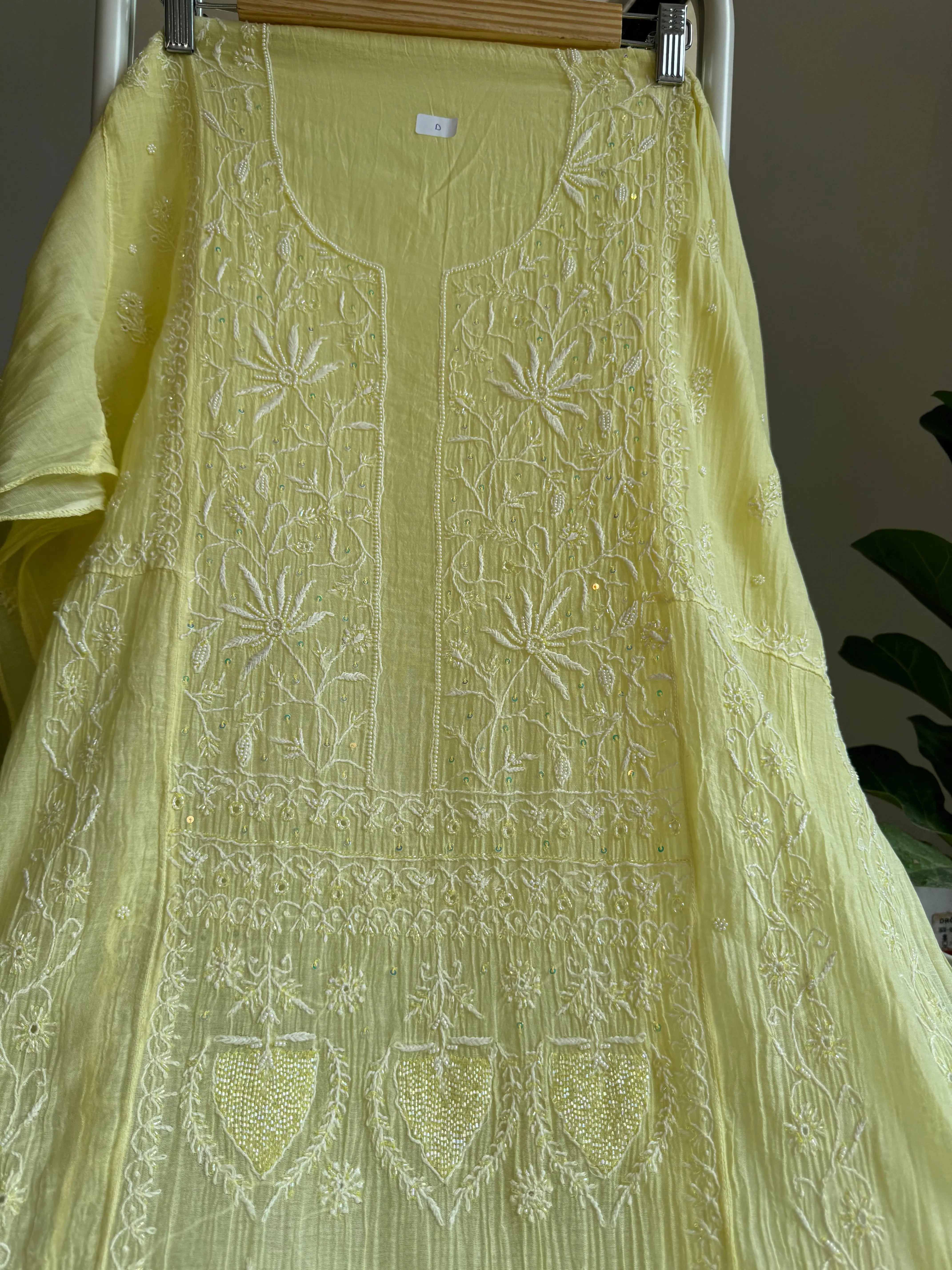 Mul Chanderi Anarkali - Yellow ARIAA CHIKANKARI