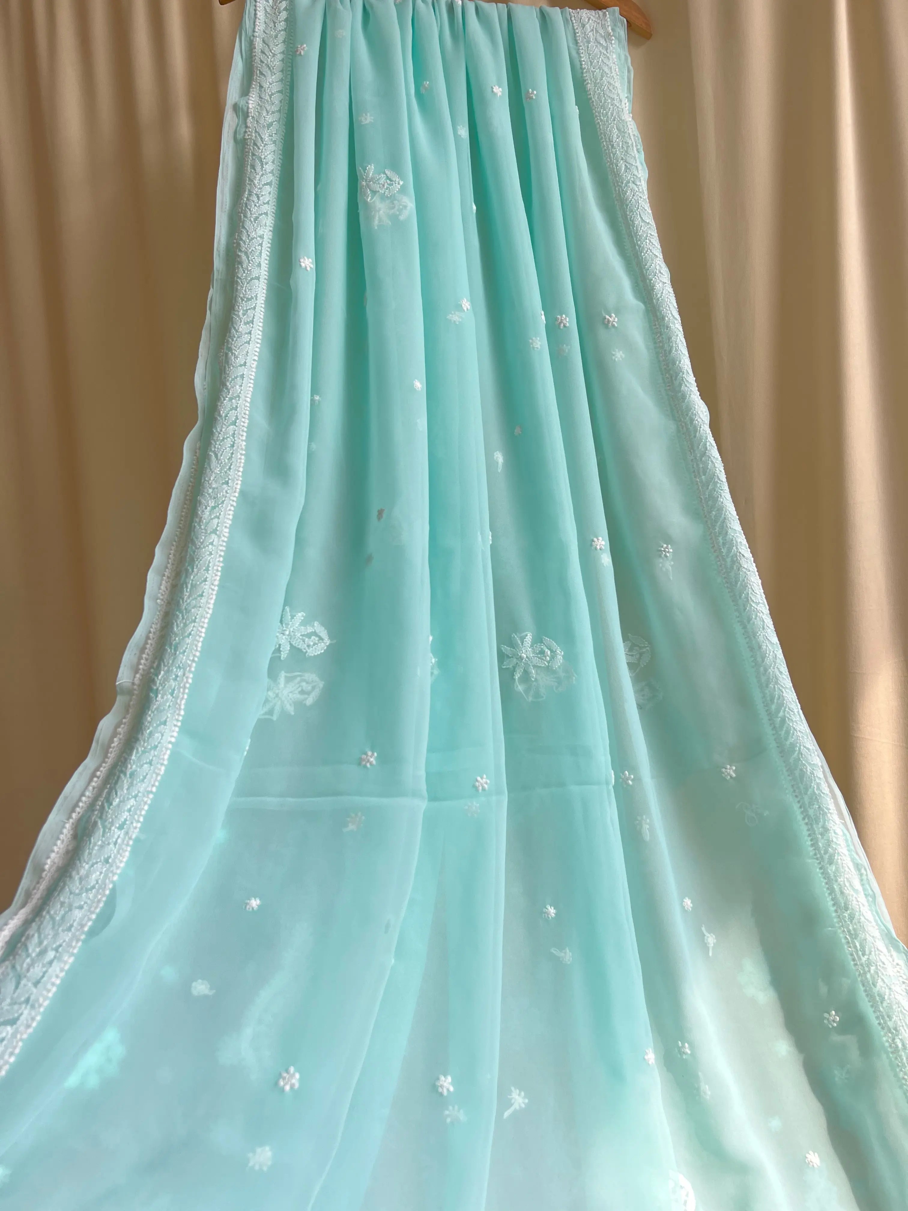 Georgette Chikankari saree in Sea Green ARIAA CHIKANKARI