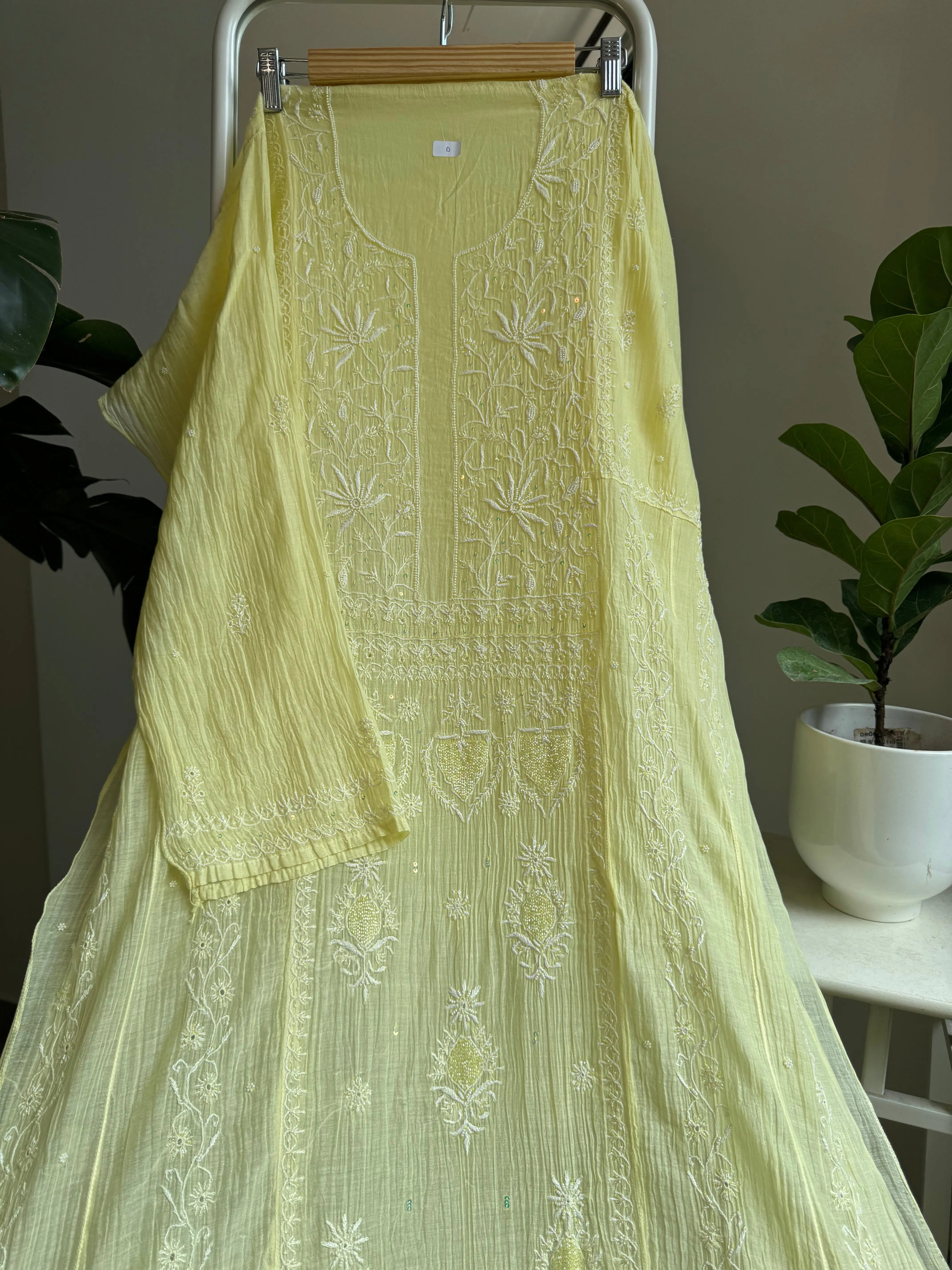 Mul Chanderi Anarkali - Yellow ARIAA CHIKANKARI