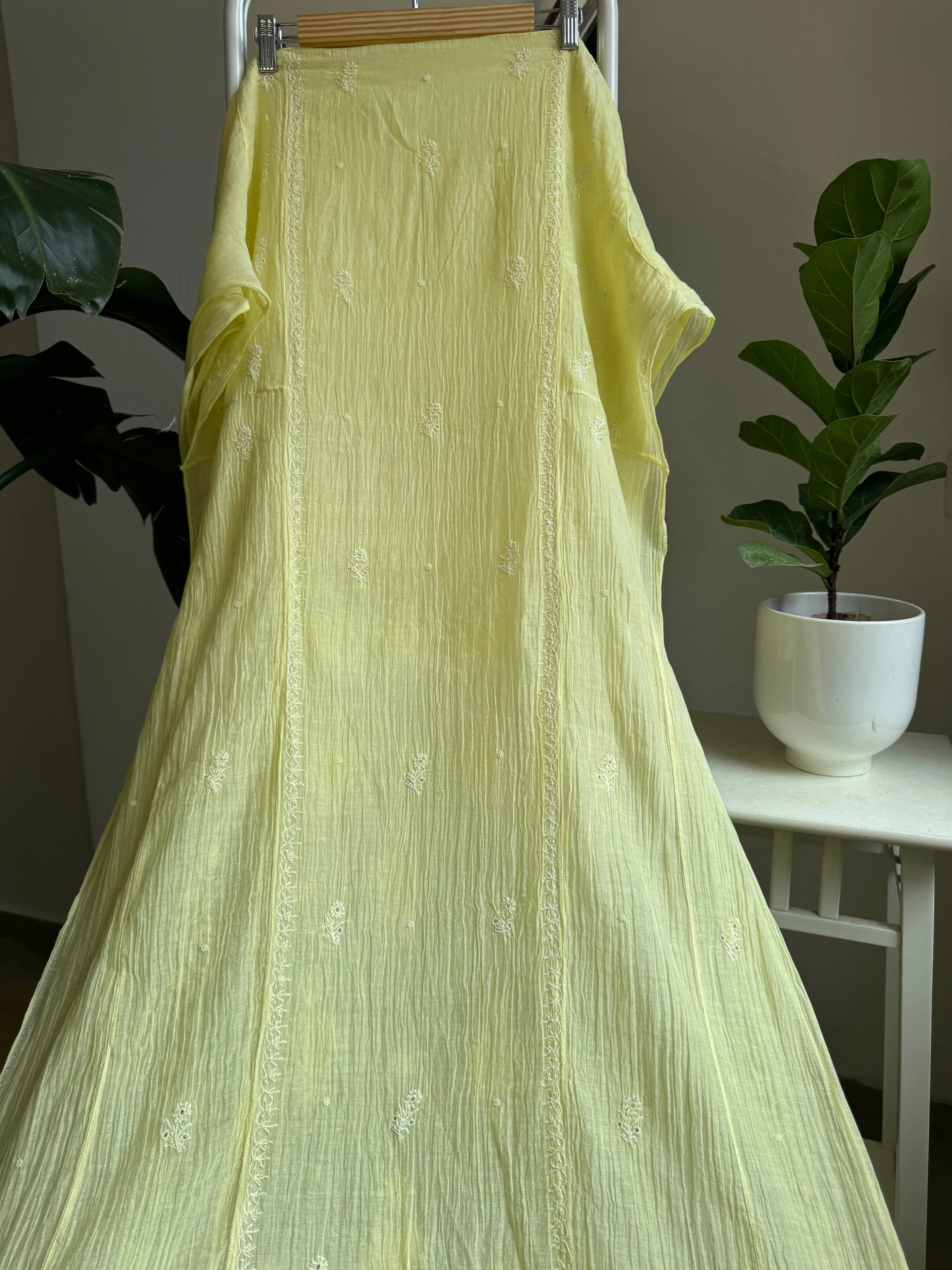 Mul Chanderi Anarkali - Yellow ARIAA CHIKANKARI