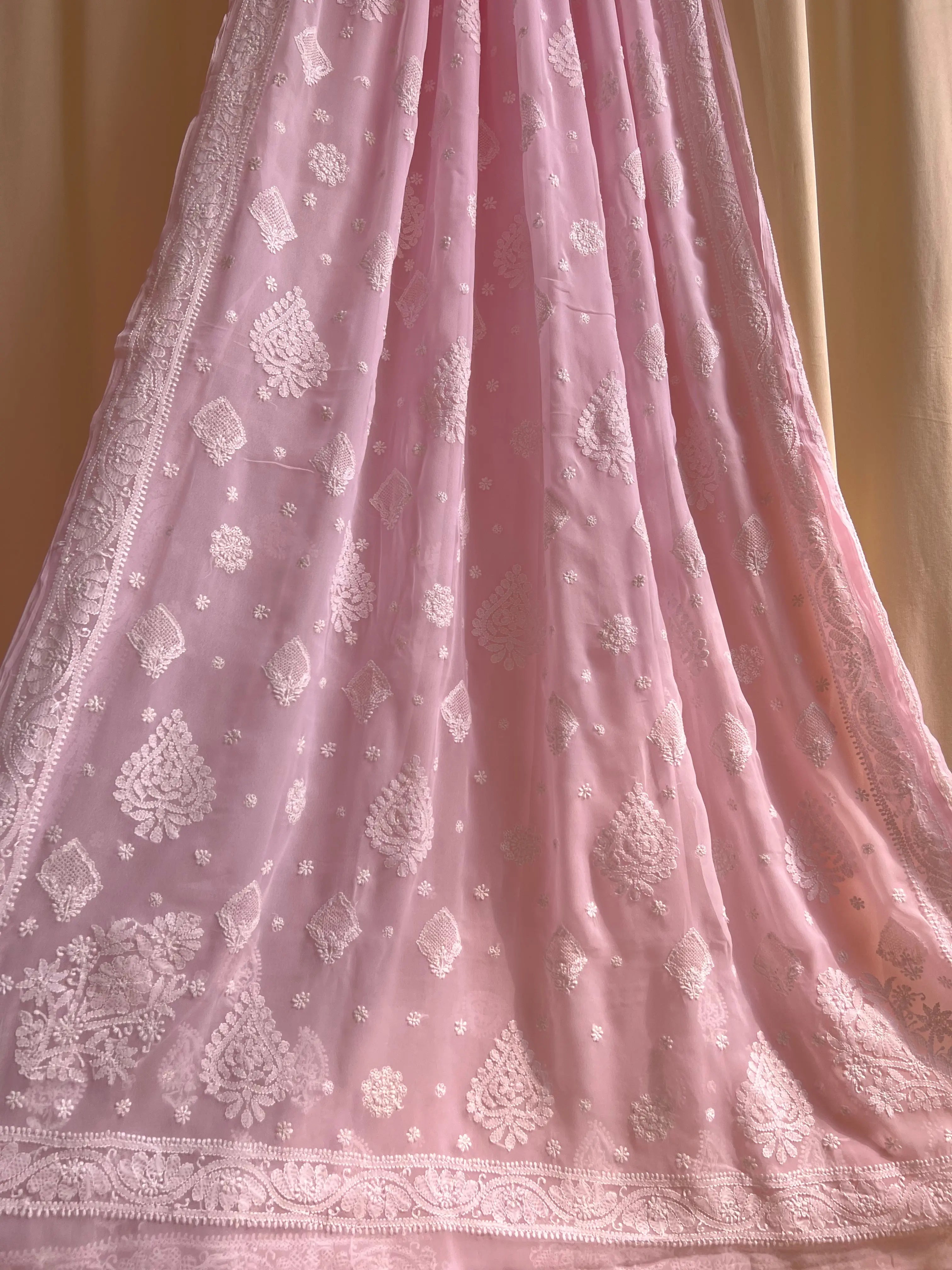 Georgette Chikankari saree in Pink ARIAA CHIKANKARI