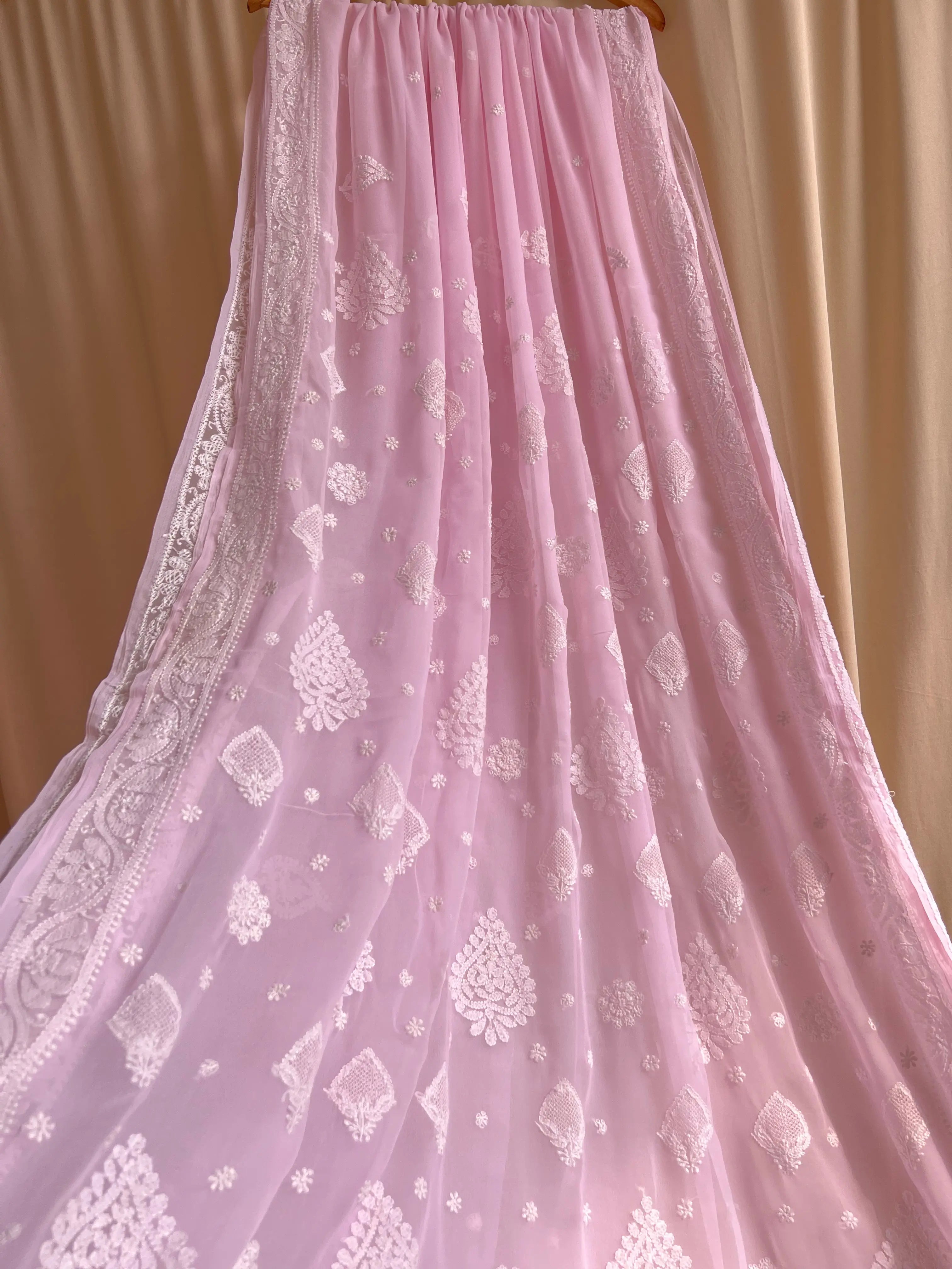 Georgette Chikankari saree in Pink ARIAA CHIKANKARI