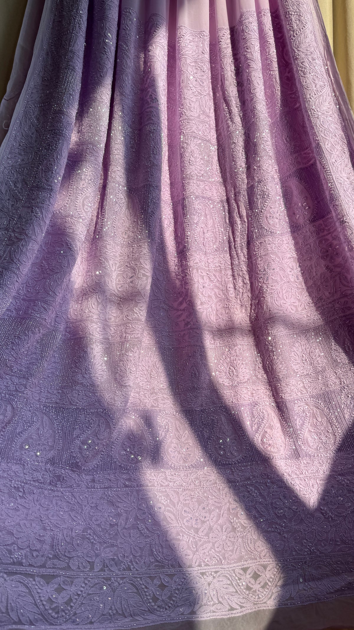 Viscose Lavender Chikankari saree with Pearl embellishments