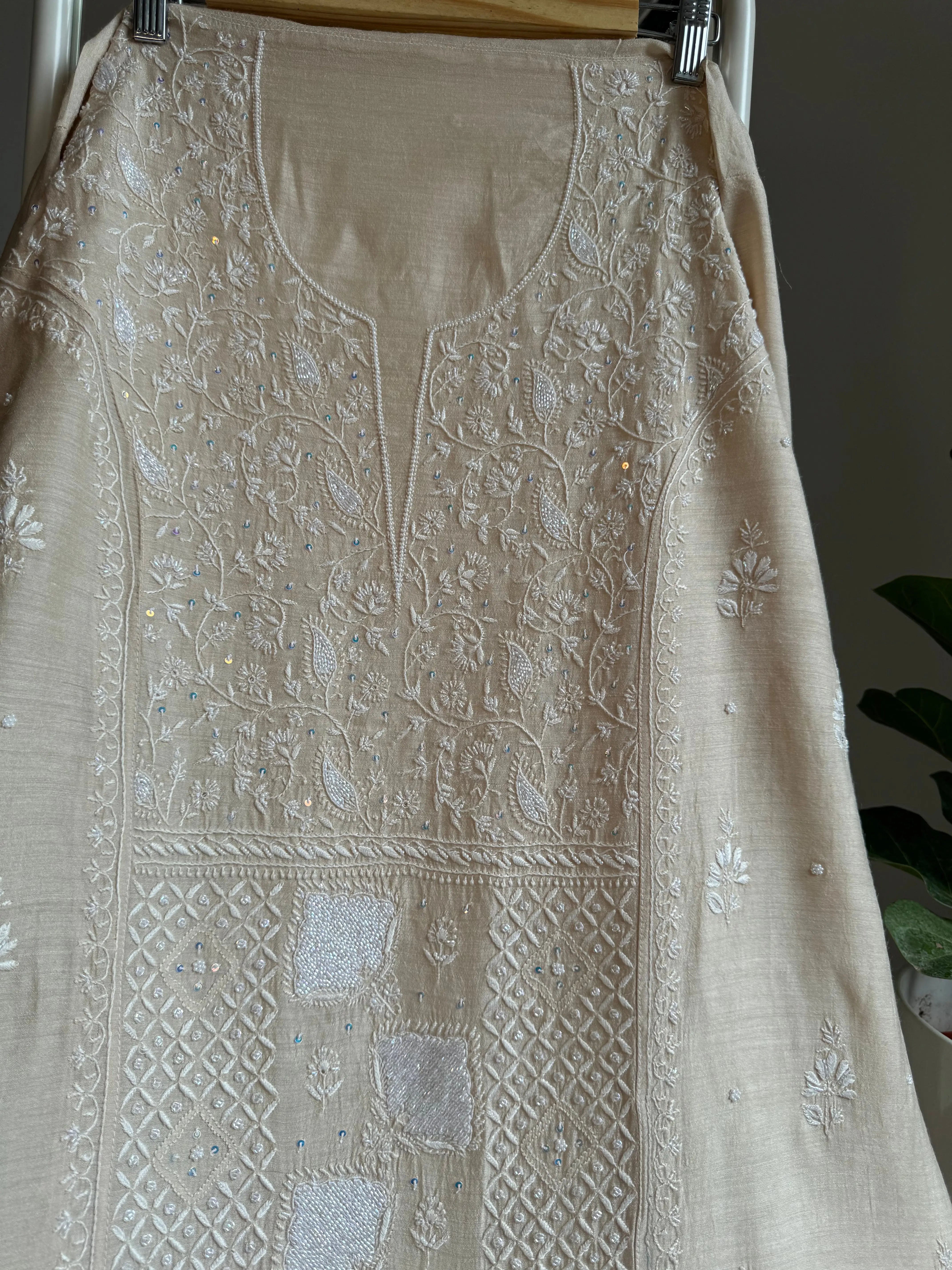 Silk Straight Semi Stitched - Beige ARIAA CHIKANKARI