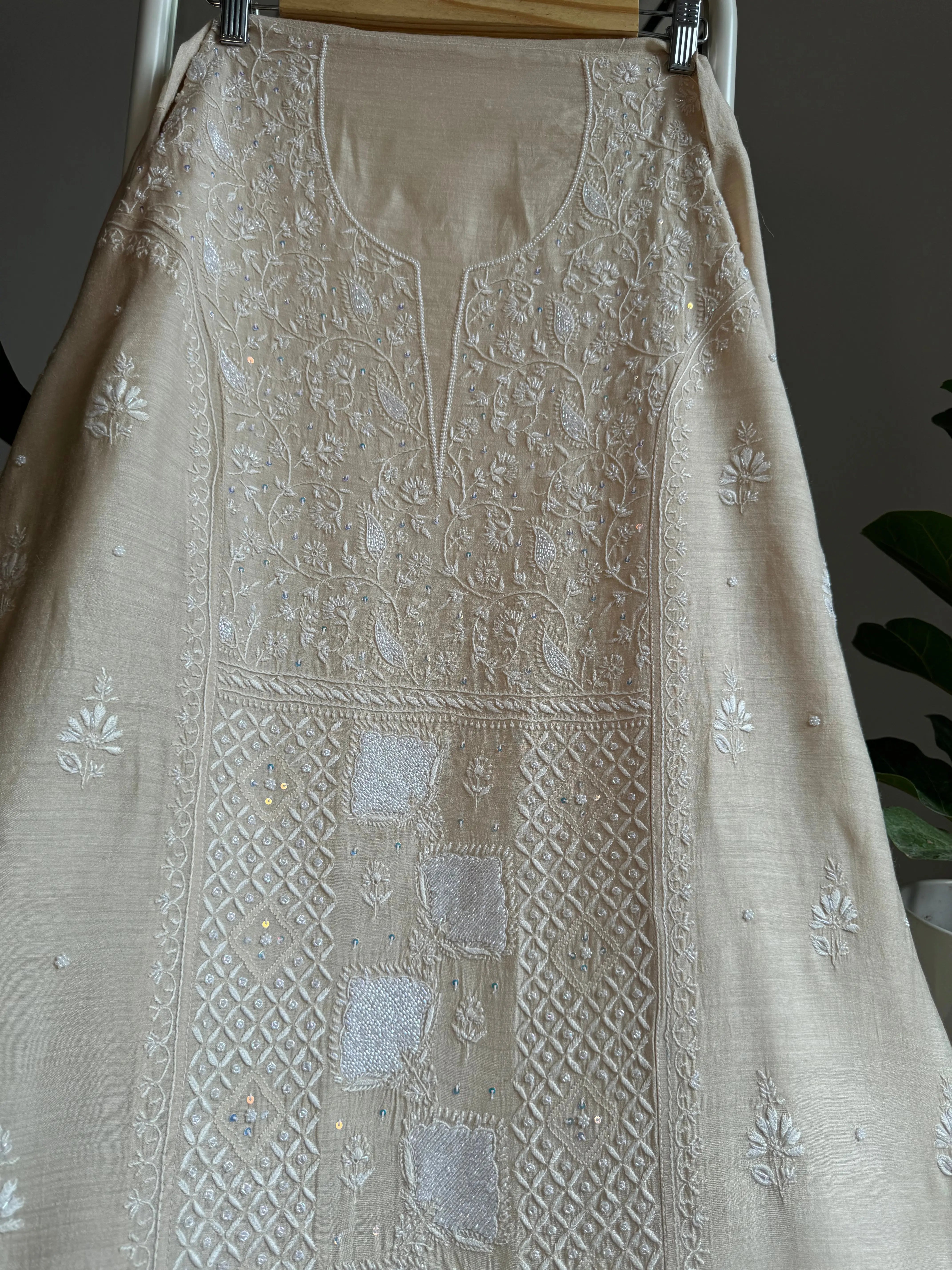Silk Straight Semi Stitched - Beige ARIAA CHIKANKARI