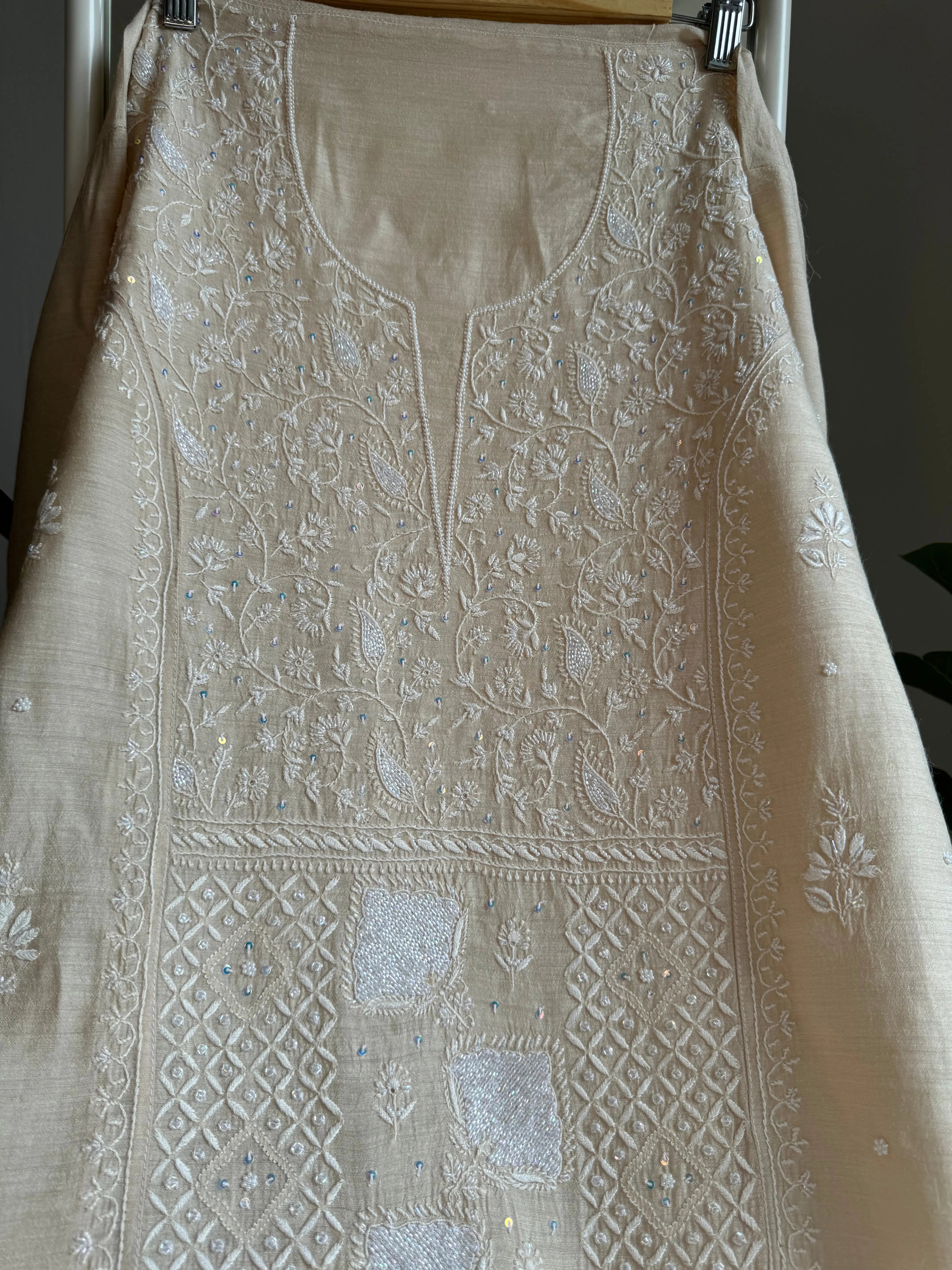 Silk Straight Semi Stitched - Beige ARIAA CHIKANKARI