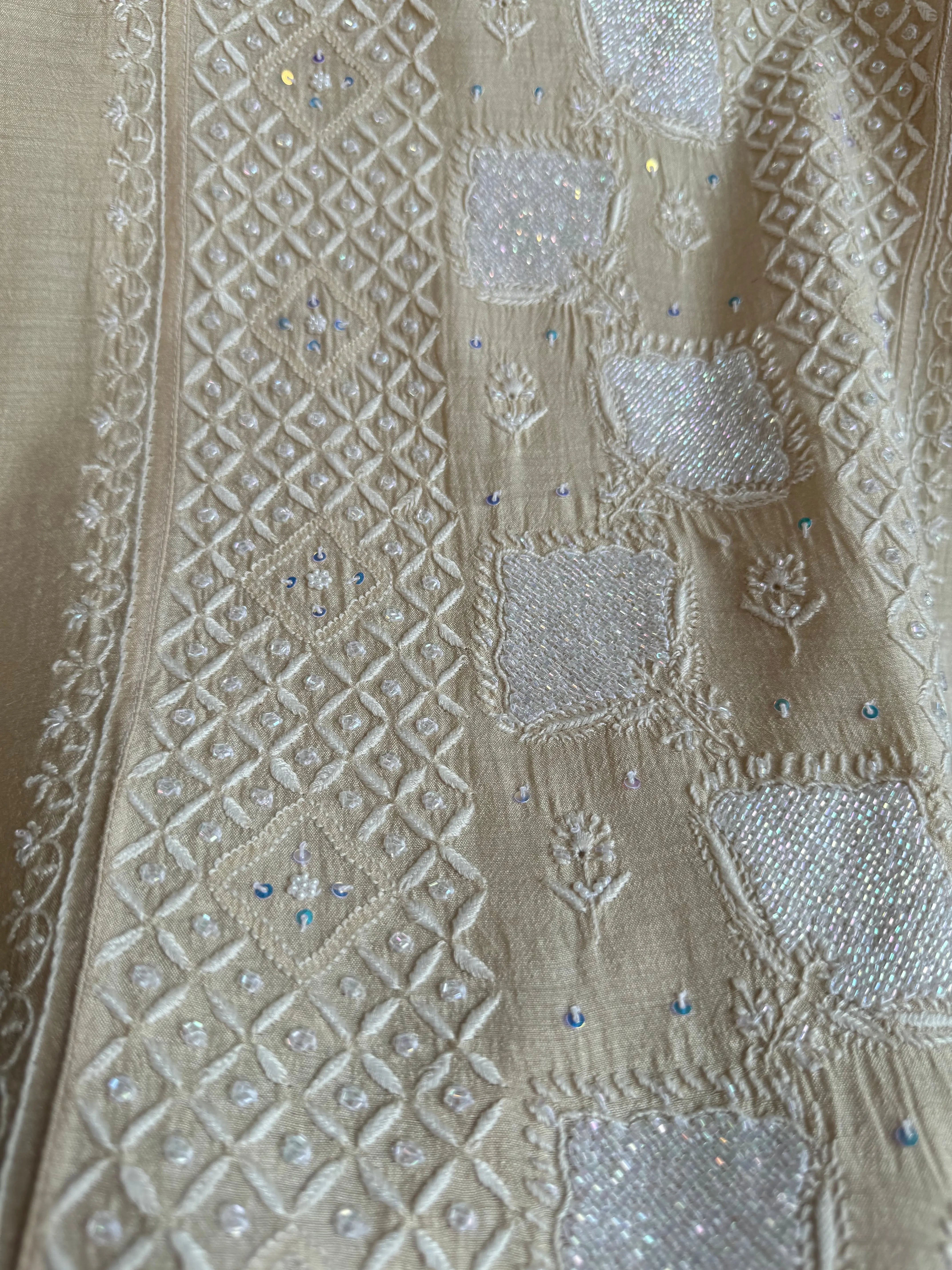 Silk Straight Semi Stitched - Beige ARIAA CHIKANKARI