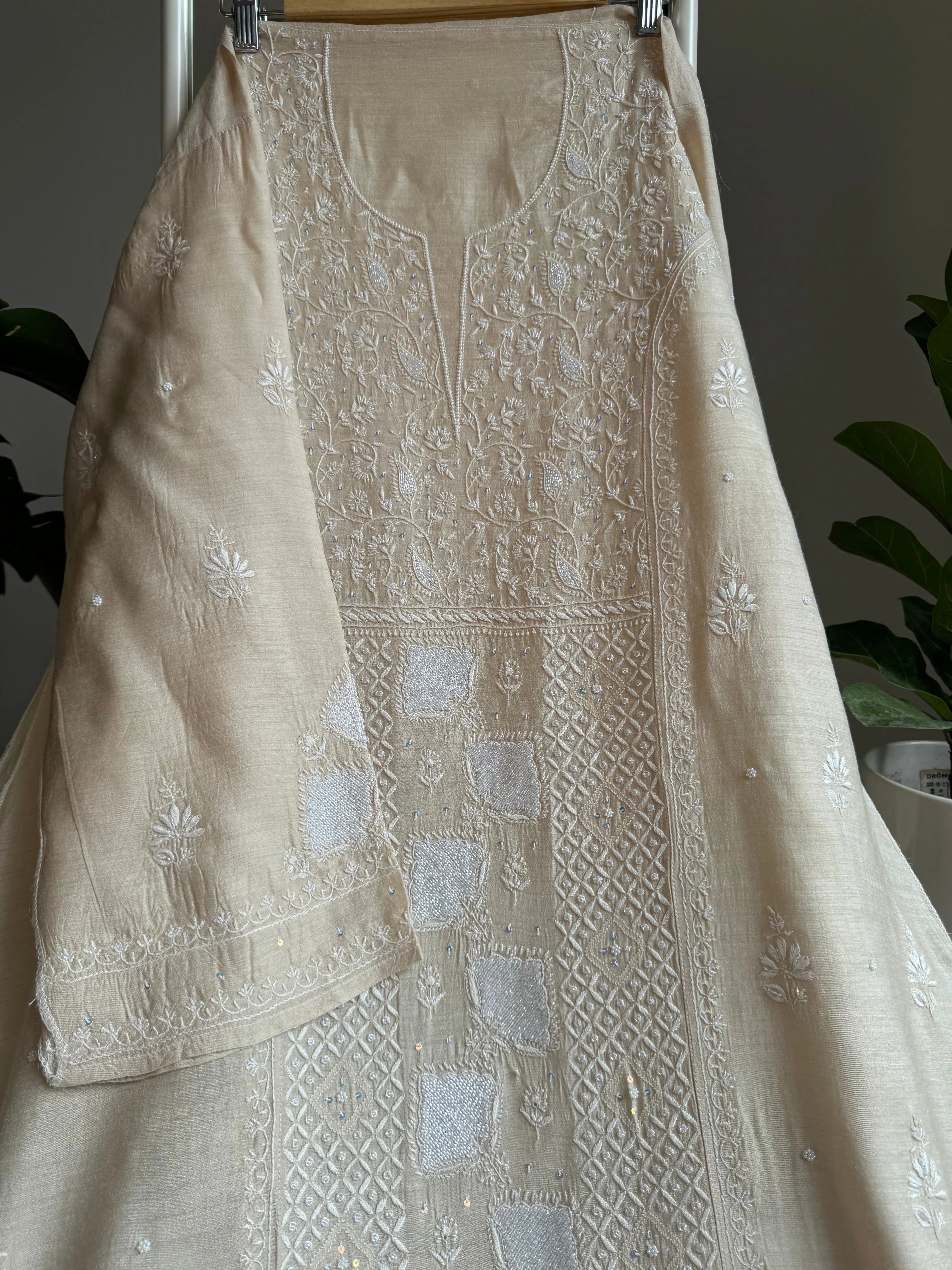 Silk Straight Semi Stitched - Beige ARIAA CHIKANKARI