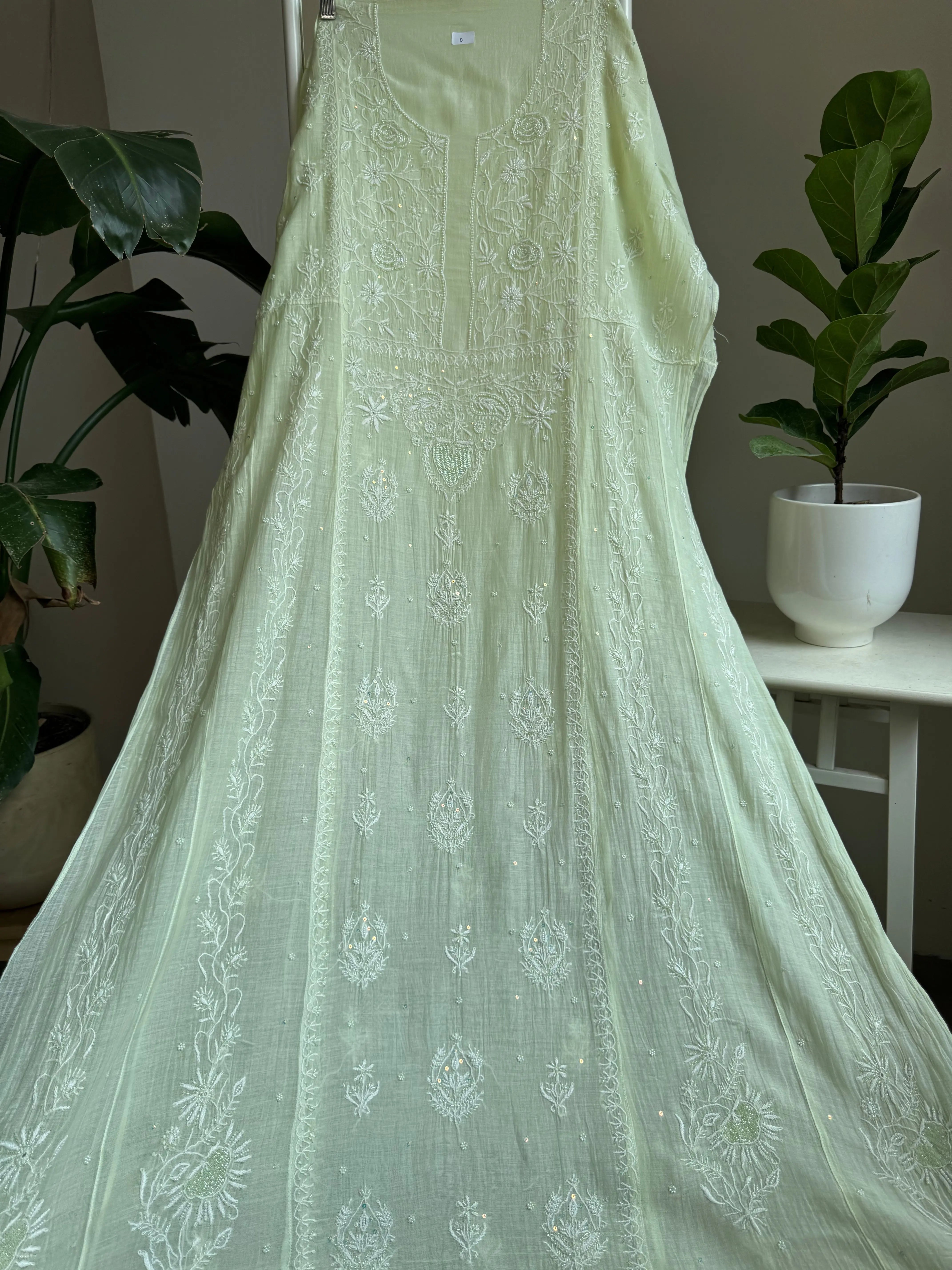 Mul Chanderi Anarkali - Green ARIAA CHIKANKARI